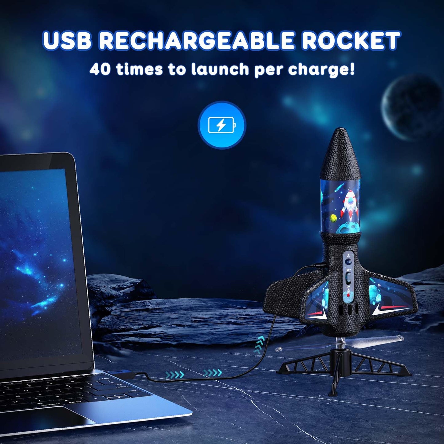 AIDELF Rocket Launcher for Kids, Launch Glow in Dark Rockets with Parachute, Shoots Up to 200 Feet, Outdoor Games Toys for Ages 8-14 Birthday Gift (Universe)