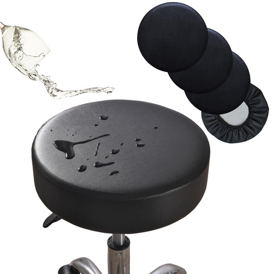 Augld 4 Pack Round Bar Stool Cover Watedrproof Faux Leather Stool Seat Cover for Bar, Chair, Salon, Spa, Tattoo, Clinic 17-18 Inch Black