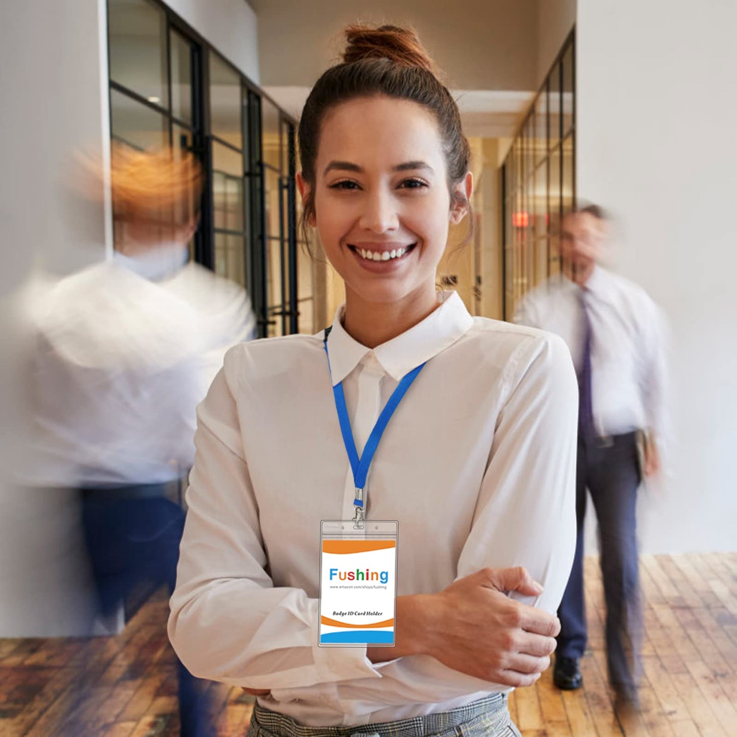 Fushing 50Pcs Extra Thick ID Badge Holders, Exclusive Double-Deck Clear Plastic Vertical Name Tag Badge ID Card Holders, Single Layer Thickness 0.4mm Thicker 60% Than Standard 0.25mm