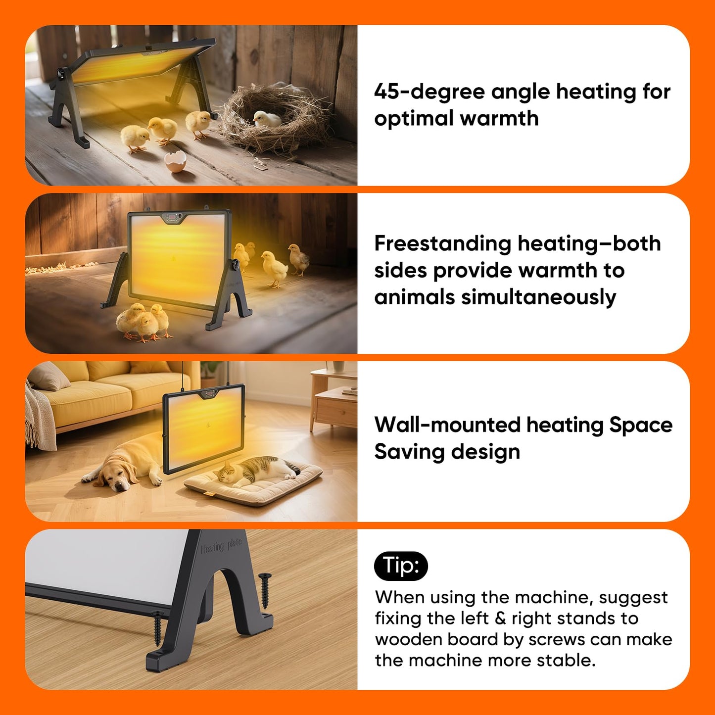 Chicken Coop Heater with Remote Control Timer, 180W Chick Brooder Heating Plate, 17"x13" Double-Sided Brooder Heater Plate with Adjustable Temp, Led Light& Angle, Perfect Chicken Coop Accessories