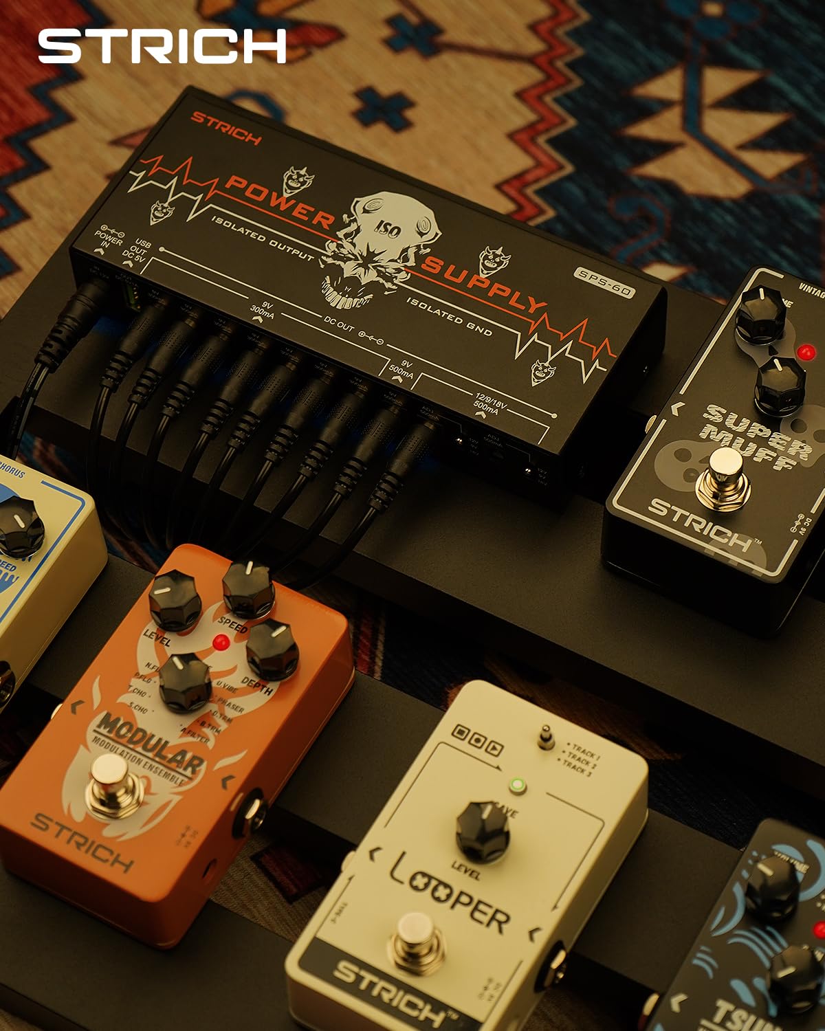 STRICH SPS-60 Guitar Pedal Power Supply, 10 Totally Independent DC Outputs Pedal Board Power Supply for 9V/12V/18V (300mA/500mA) High Power for Power High-current Effect Pedal, Noiselessly