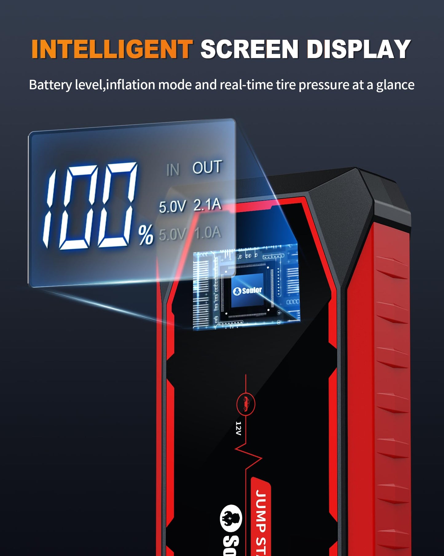 Car Battery Booster Jump Starter,5000A Portable Jump Starter for Up to 8L Gas & 6L Diesel Engines,12V Car Battery Charger Booster Pack with Jumper Cables LED Light