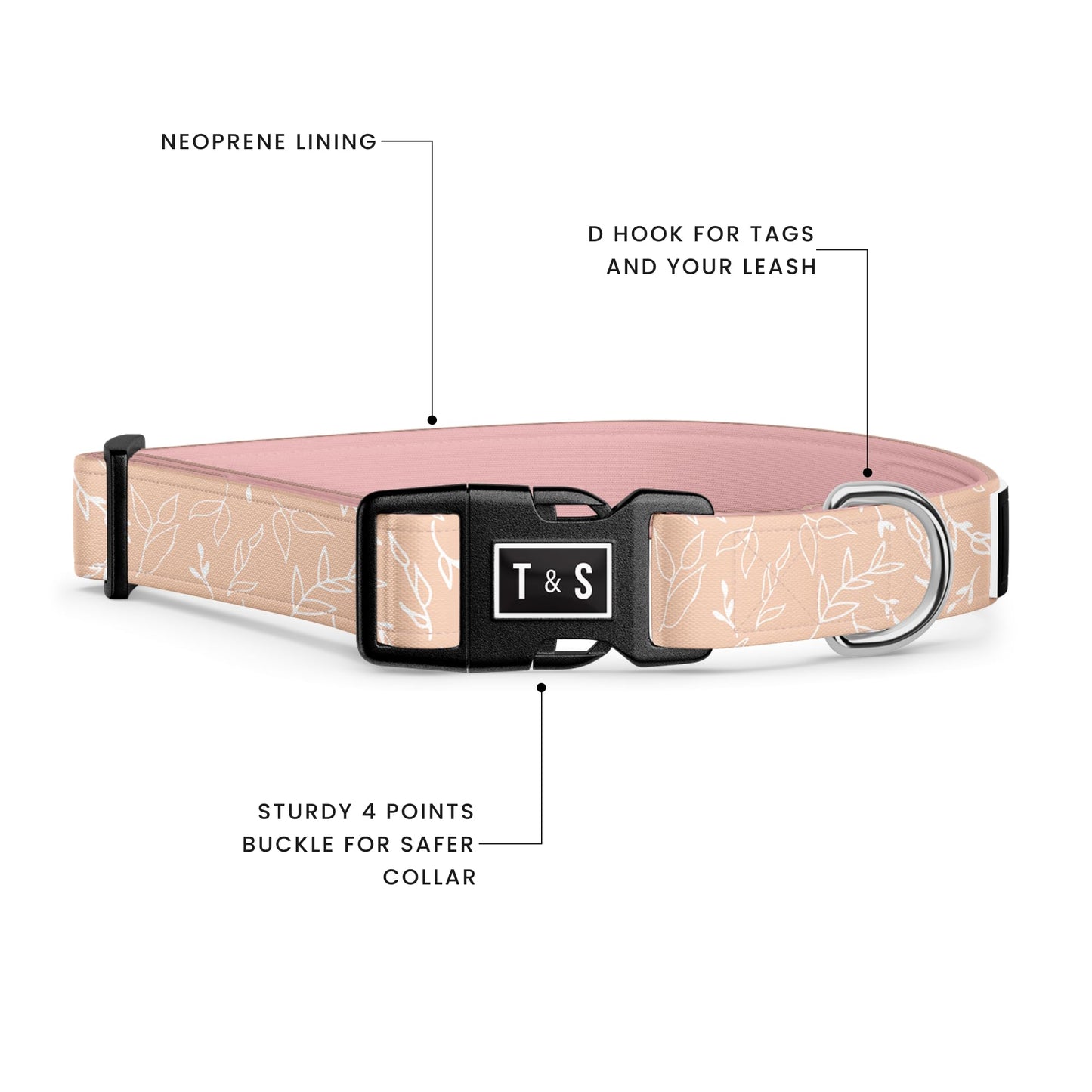 Tella & Stella - Adjustable Nylon Dog Collar & Leash Set for Small Dogs - 5 ft by 5/8″ Leash, 9" to 12.5" Collar - Lined with Neoprene - Heavy Duty Rotating Carabiner Clip - Puppy Collar (Althea,S)