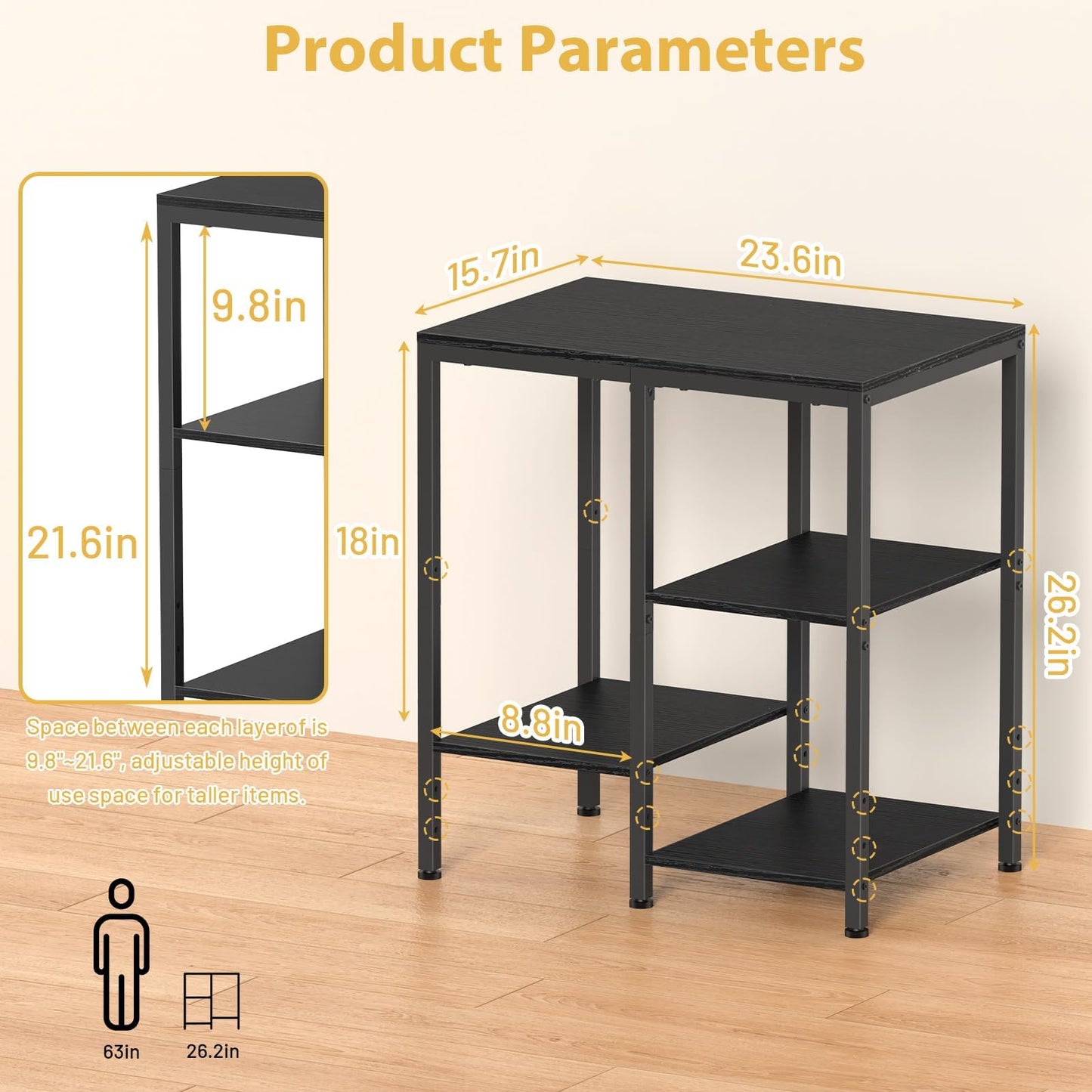 Kitchen Microwave Stand,4-Tier Adjustable Bakers Rack,Multi-Purpose Kitchen Storage Cart for Coffee Station,Space-Saving Metal Appliance Shelf for Living Room (Black)