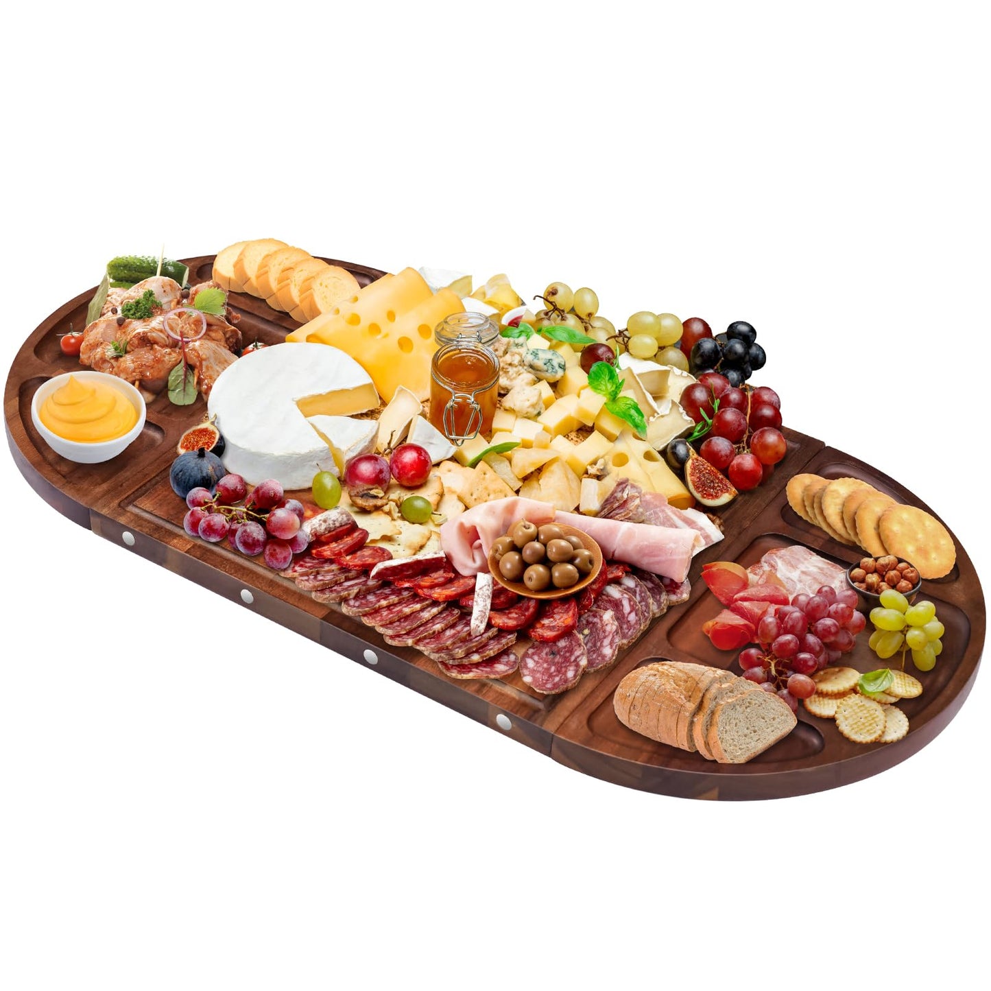 NiHome Magnetic Acacia Wood Charcuterie Board Large 26”x13” Cheese Board Splice Serving Boards for Entertaining, Beautiful Personized Christmas Wooden Square Semicircular Charcuterie Board Set