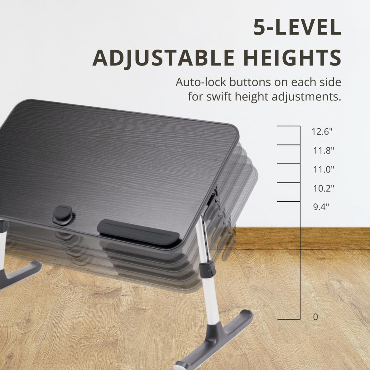 AXTON Black Foldable Laptop Table Desk Stand, Adjustable, Portable Workstation for Bed, Floor, Couch, Sofa, Breakfast, Lap - for Home, Office, Work, Reading, Writing, and Dining - Medium