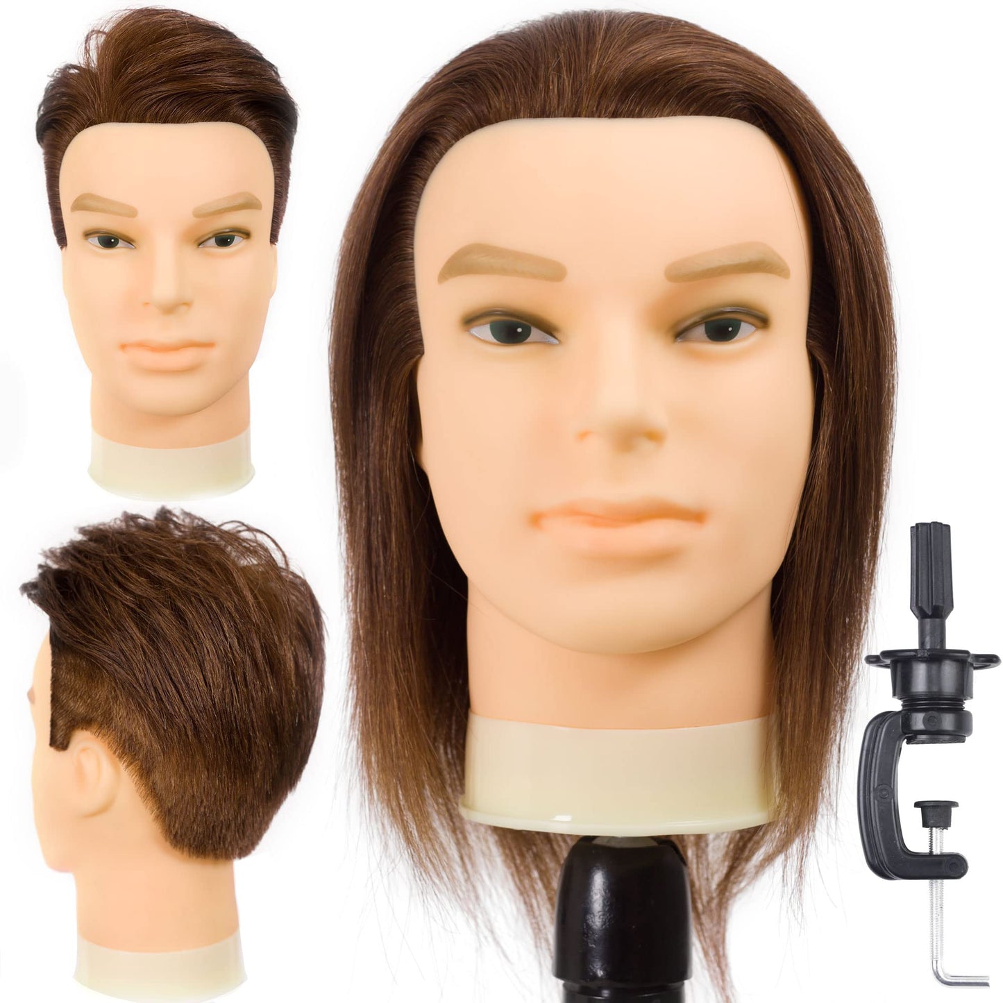 DIRUISI Male Mannequin Head with 100% Human Hair, 8Inch 3B#, PVC Material, Cosmetology Education Focus