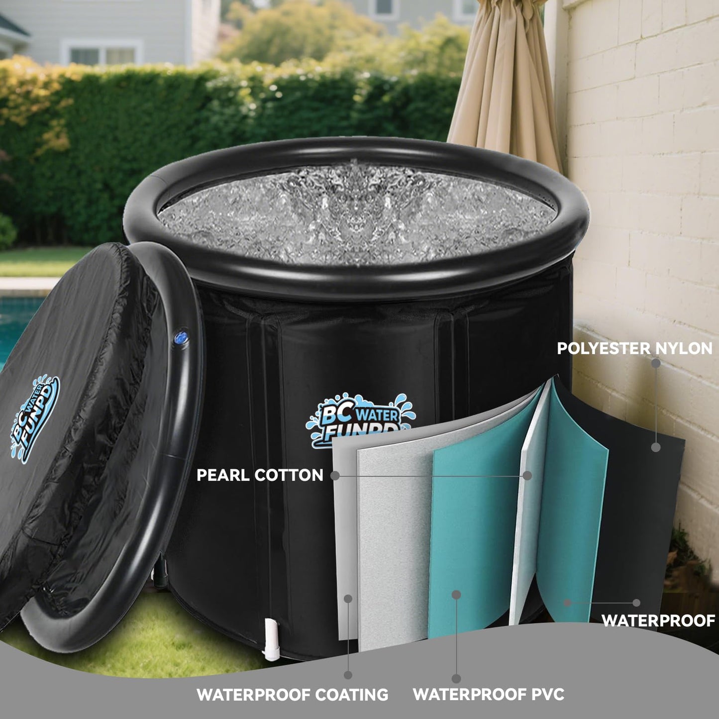 Ice Bath Tub for Athletes - Cold Plunge Tub Portable Ice Bath with Cover for Recovery & Cold Water Therapy, Inflatable Cold Plunge for Indoor Outdoor 85 * 75 cm