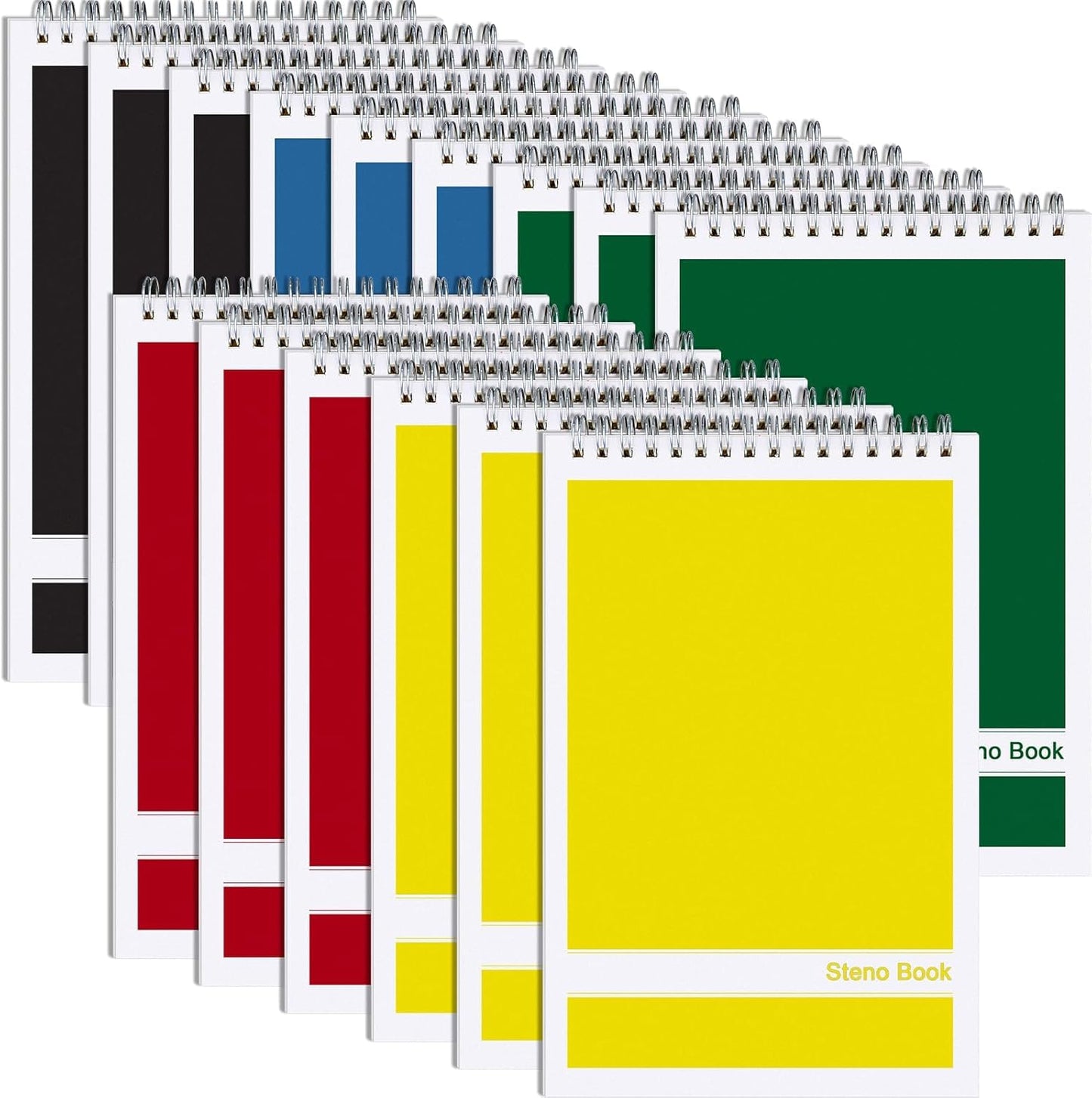15 Pack Top Spiral Steno Pads, 6 x 9 inch Spiral Notebook Note Pads, White Paper Gregg Rule Bulk Steno Pads with 80 Sheets for School, University, College, Work, Office (5 Colors)