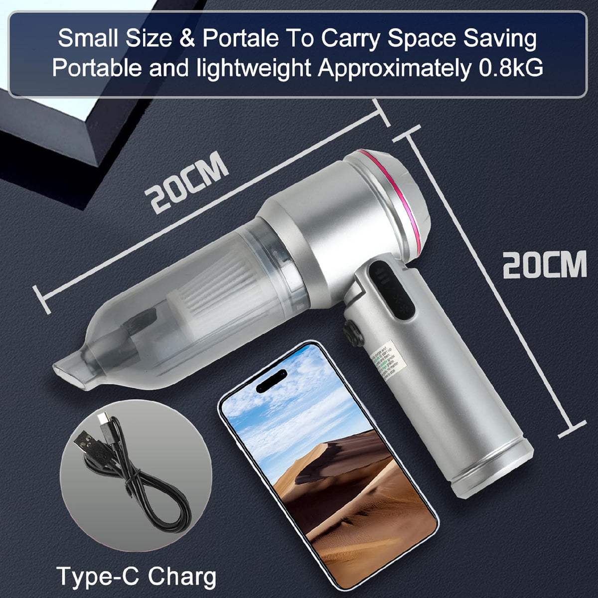Cordless Car Vacuum Cleaner Handheld Small Vacuum Cleaners 26000PA Powerful Portable USB 3 Modes Mini Vacuum for Home Office car pet Kitchen