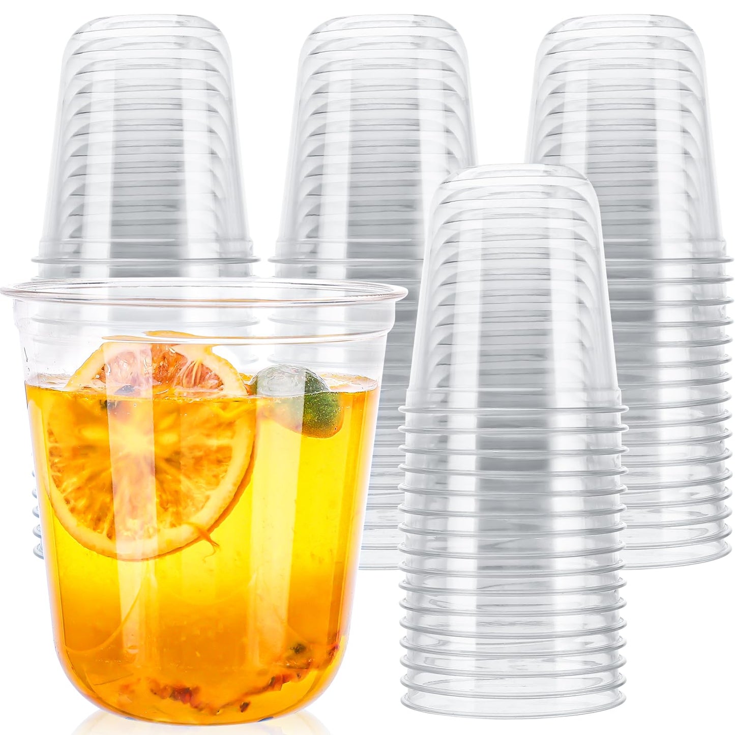Xuelimei 12oz Disposable Stemless Glasses,PET Disposable Drinking Cups,Cold Party Clear Plastic Wine Glasses for Parties Birthday,Wedding,Meeting,Christmas Party Supplies. (100)
