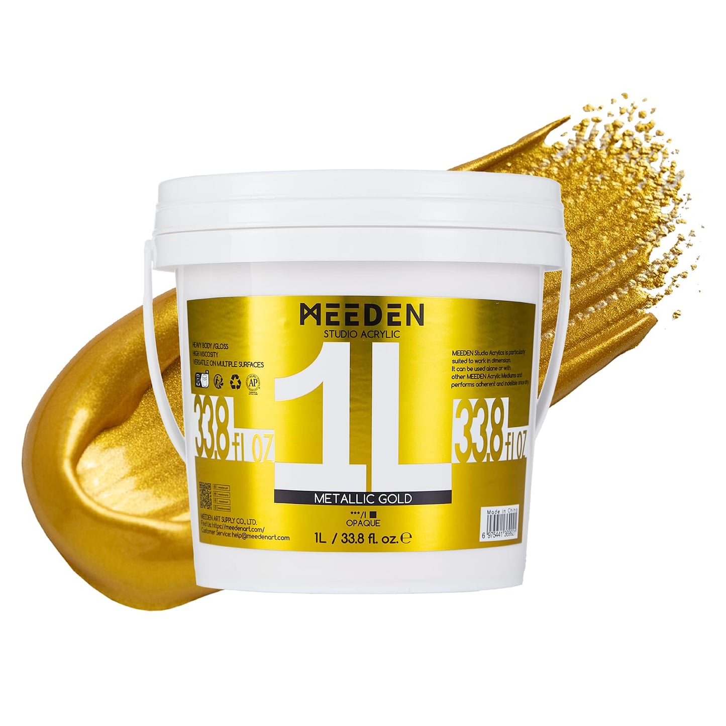 MEEDEN Metallic Gold Acrylic Paint: 1L /33.8 oz Heavy Body Gold Paints for Canvas Crafts Wood Metal Wall Home Décor Pumpkins Gifts Wraping