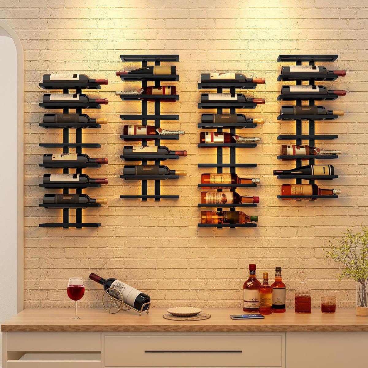 Wall Mount Wine Rack, Detachable Wall Mounted Wine，Wall Racks for Wine Bottles Display and Storage, Hanging Bottle Organizer for Living Room, Dining Room, Wine Cellar, Bar (8 Tier Classic Black)