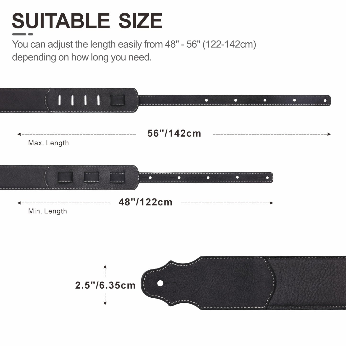 YIKOKO Guitar Strap, 3" Wide Soft Head Layer Cowhide Leather Guitar Straps with Foam Padding, for Acoustic, Bass and Electric Guitars