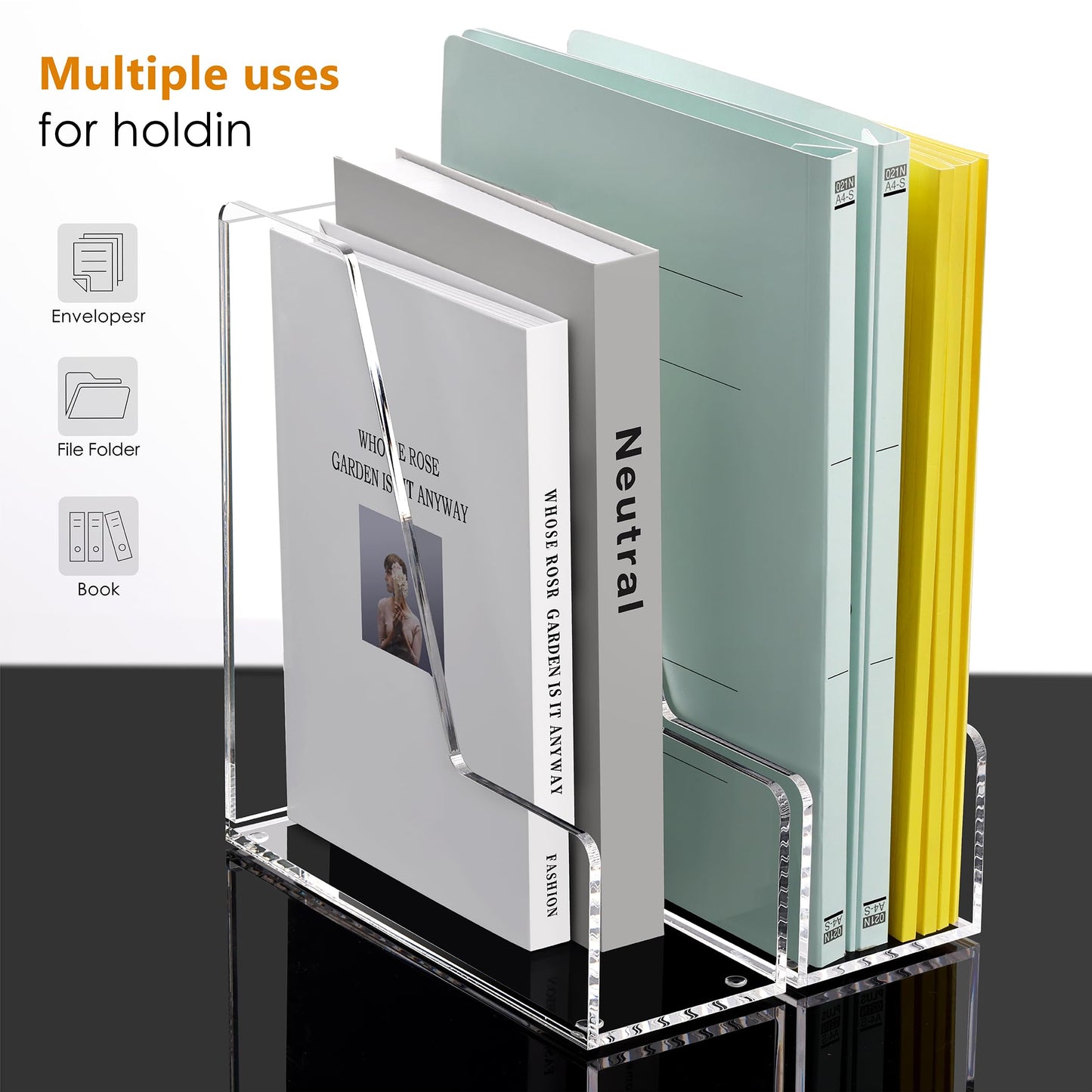 SANRUI 2-Pack Acrylic Magazine File Holder Desk Organizer Magazine Rack, Clear, Vertical File Sorter Holders, 9.45"D x 3.54"W x 10.24"H