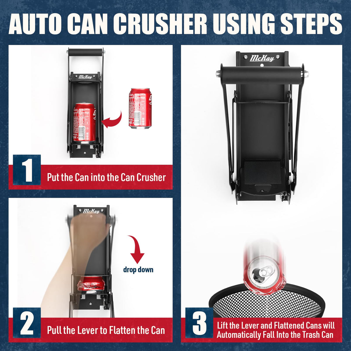Mckay 16oz Metal Can Crusher Auto Recycling, Heavy-Duty Can Crusher Wall Mounted, Can Smasher for Aluminum Seltzer, Soda, Beer Cans and Bottles for Recycling, Gadgets for Home (Black)