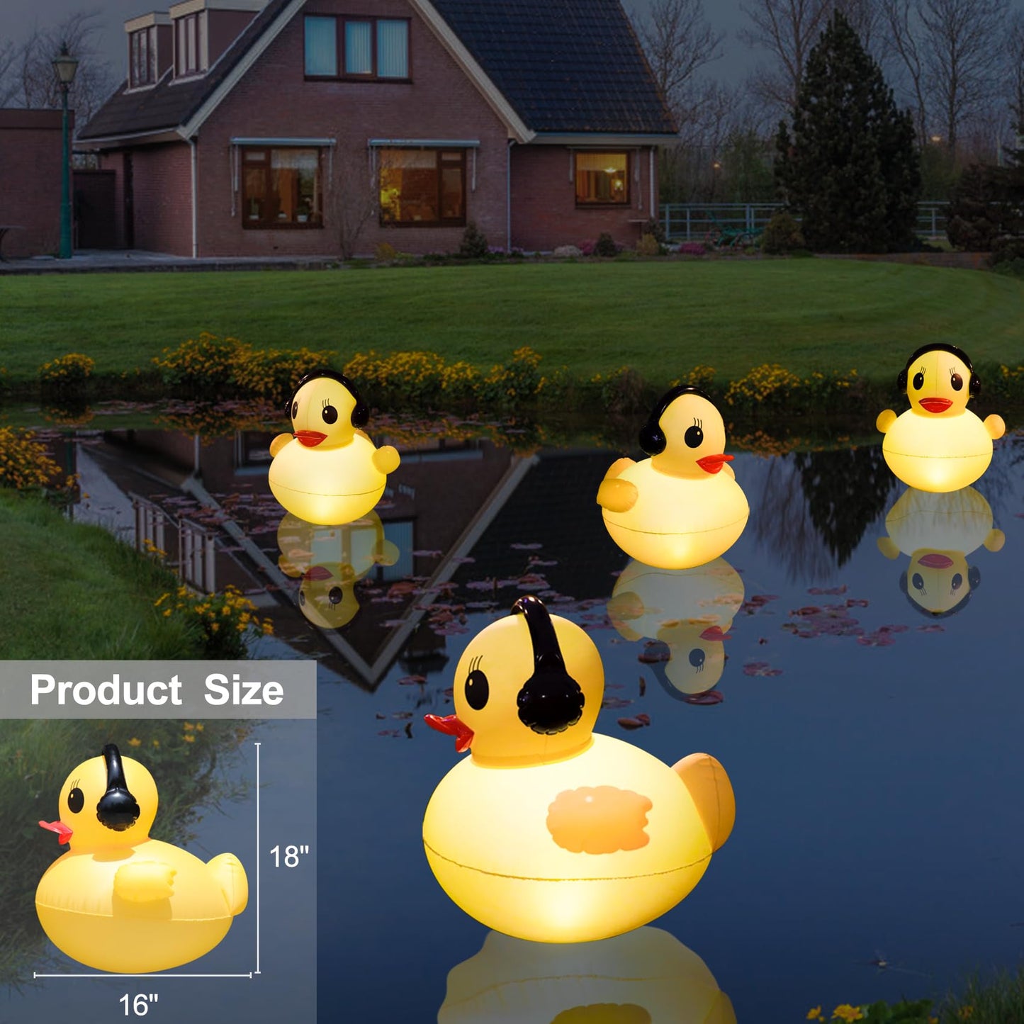 Floating Solar Lights, 16 inch Waterproof LED Pool Accessories, Glow Duck Inflatable Solar Powered Lights That Float for Pond,Hot tub,Party-2pcs