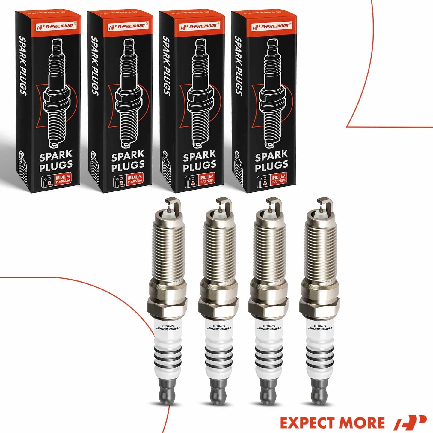 A-Premium Iridium Platinum Spark Plugs Compatible with Ford Focus 2012-2018, Transit Connect 2019-2021, EcoSport 2018-2020, 2.0L, Pack of 4