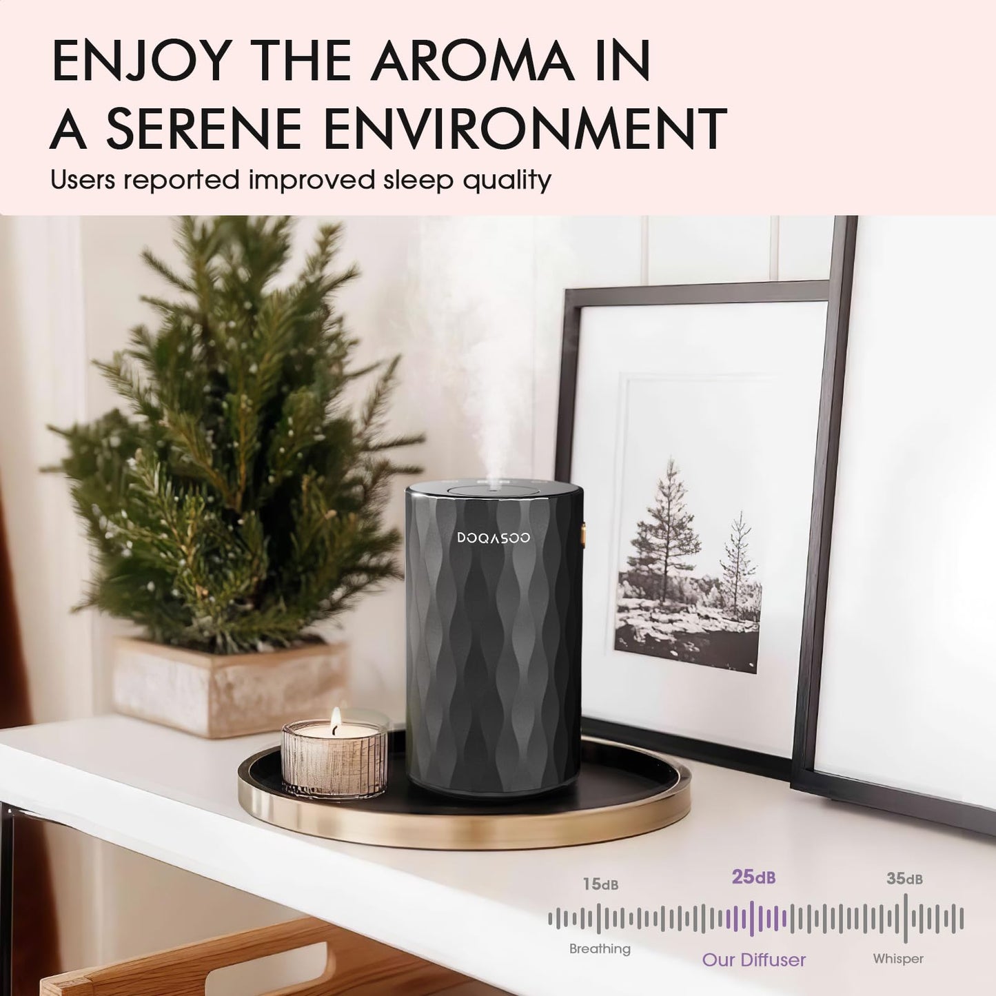 DOQASOO Waterless Diffuser for Essential Oils - Aluminum Metal Texture, 96H Cordless Nebulizer with Timer & 4 Mist Levels, Portable Aromatherapy for Home Room and Car