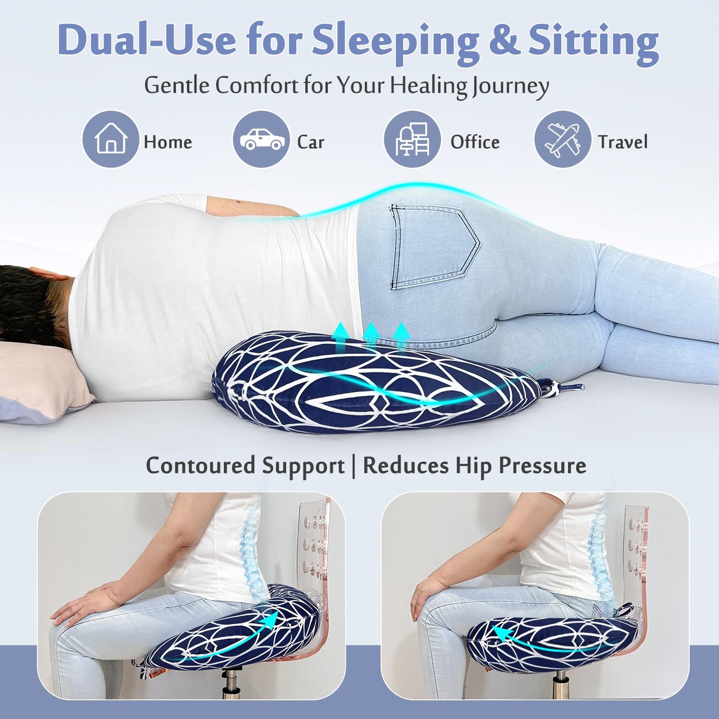 BBL Pillow After Surgery Brazilian Butt Lift Pillow Post Surgery Recovery for Sitting Sleeping Driving Booty Butt Pillows for Women Lumbar Back Hip Cushion Seat Support Foam BBL Wedge Pillow