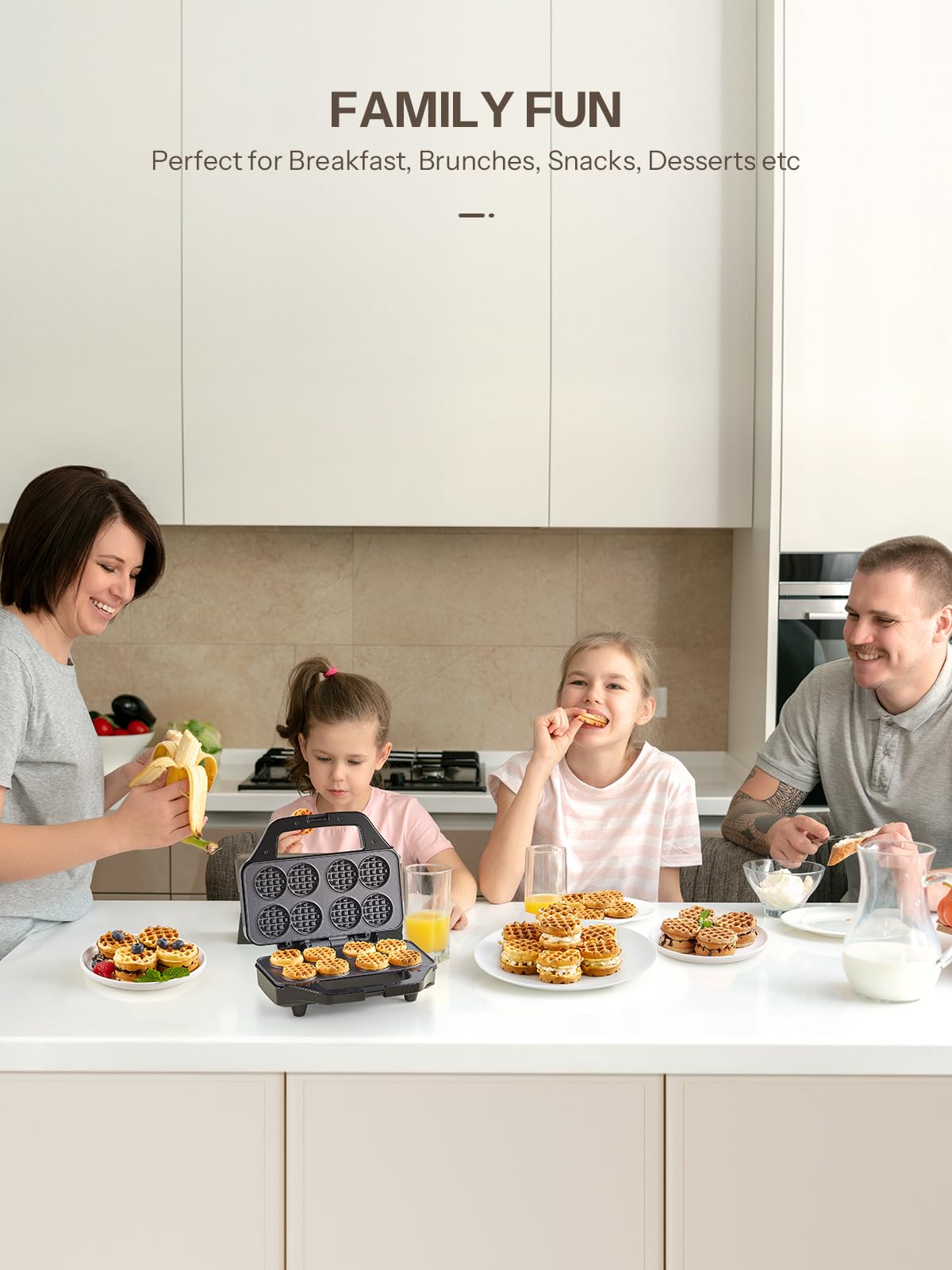 Waffle Maker, Reemix Multi Mini Waffle Iron Bake 8 x 1.8 Inch Small Waffles, Nonstick Waffle Iron with Quick Heat-Up, Simple & Easy Tiny Chaffle Baker for Home & Restaurants, Small Bites for Kids
