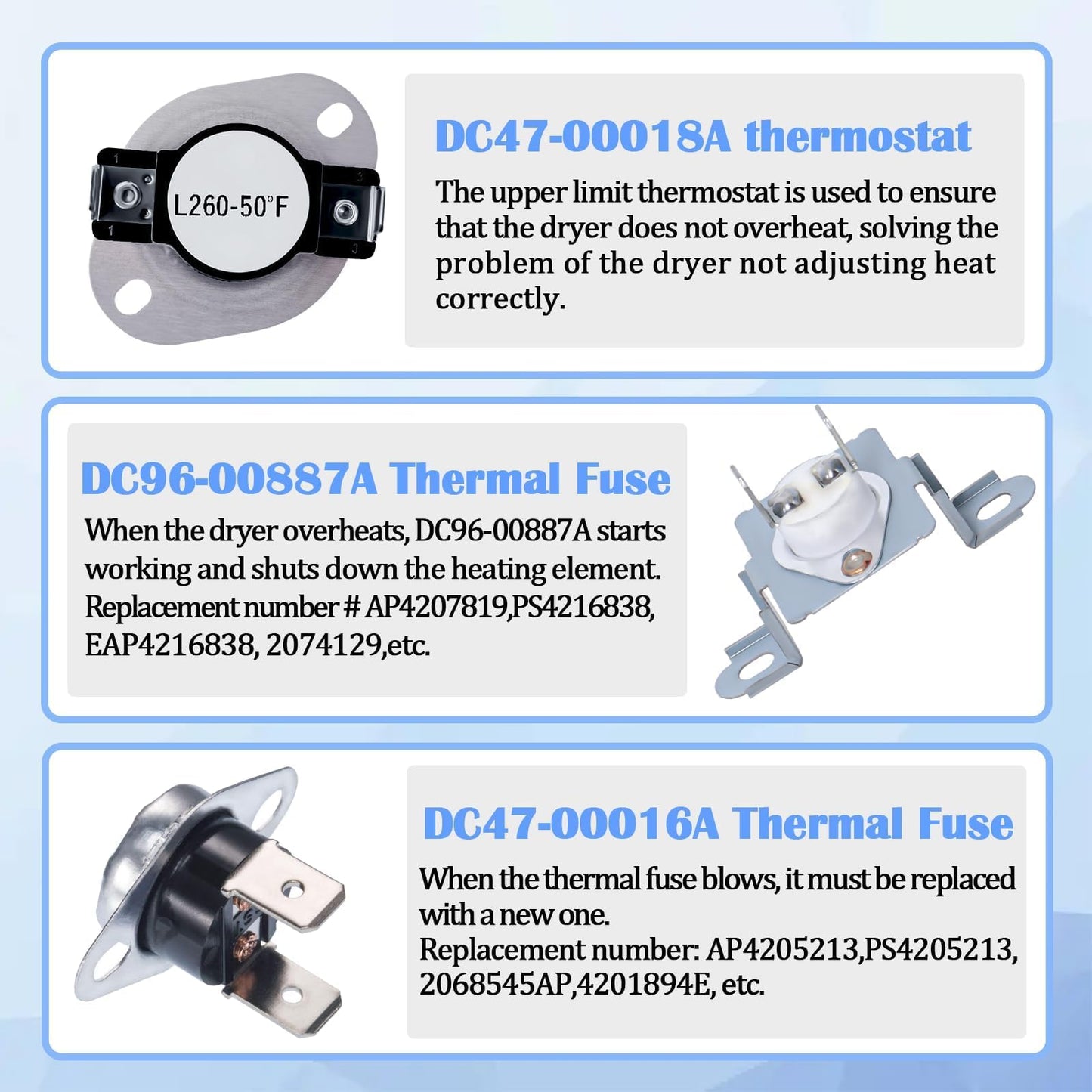 Podoy DC47-00019A Dryer Heating Element- 95% Nickel+ - Compatible with Sam-sung Ken-more Dryer Parts DC47-00019A with DC47-00016A, DC47-00018A Dryer Thermostat, DC96-00887A Dryer Thermal Fuse Parts