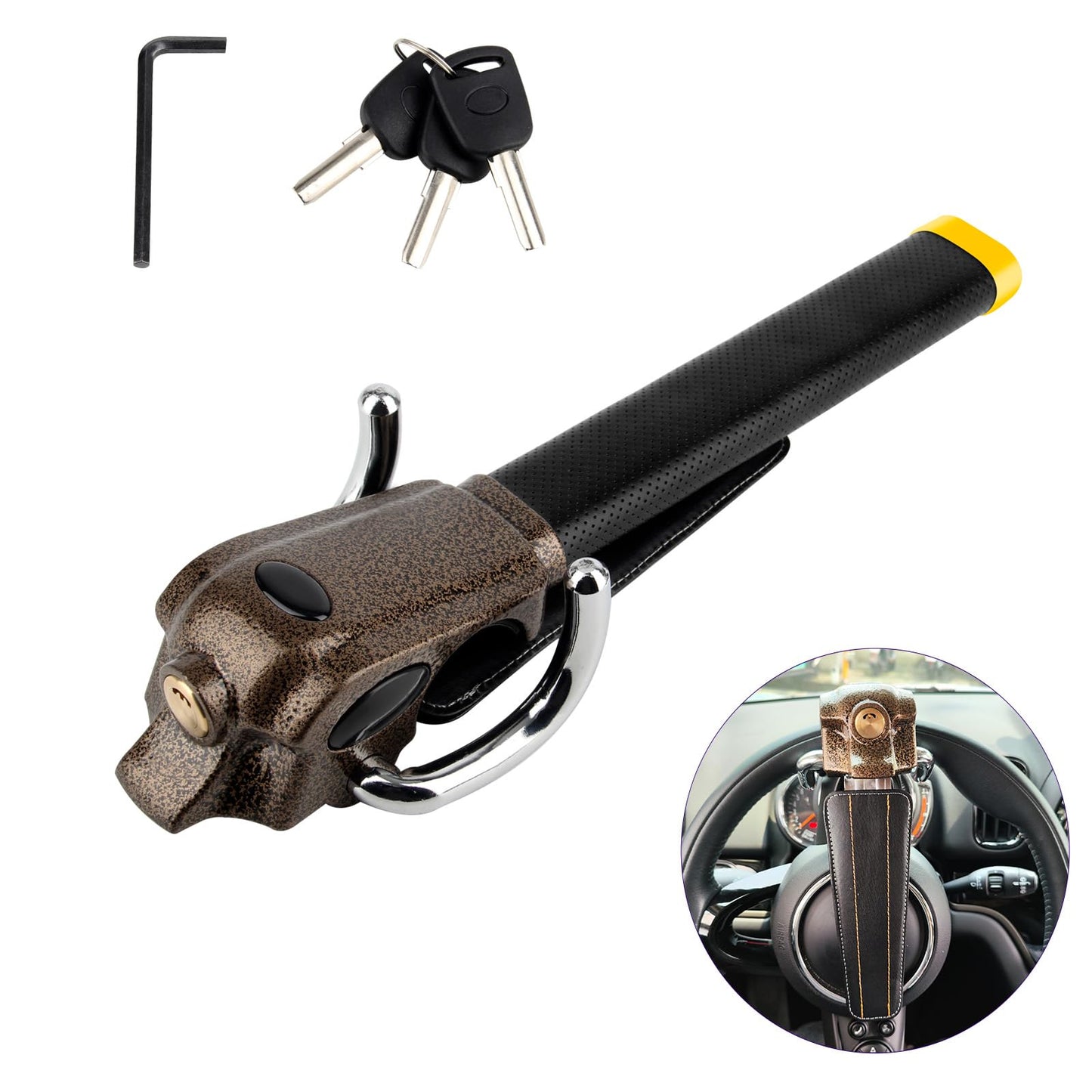 OPL5 Car Steering Wheel Lock, Universal Anti-Theft Locking Devices,Heavy Duty Great Deterrent Adjustable Security Car Lock for Auto Truck SUV Van Wheel Lock with 3 Keys