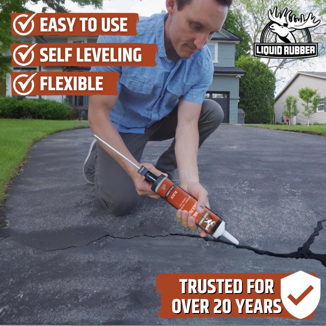 Liquid Rubber Asphalt Crack Filler - Professional-Grade Self-Leveling Waterproof Sealant for Driveway, Parking Lot & Walkway Cracks - Black 10oz - Helps Stop Water Intrusion & UV Damage - 4 Pack