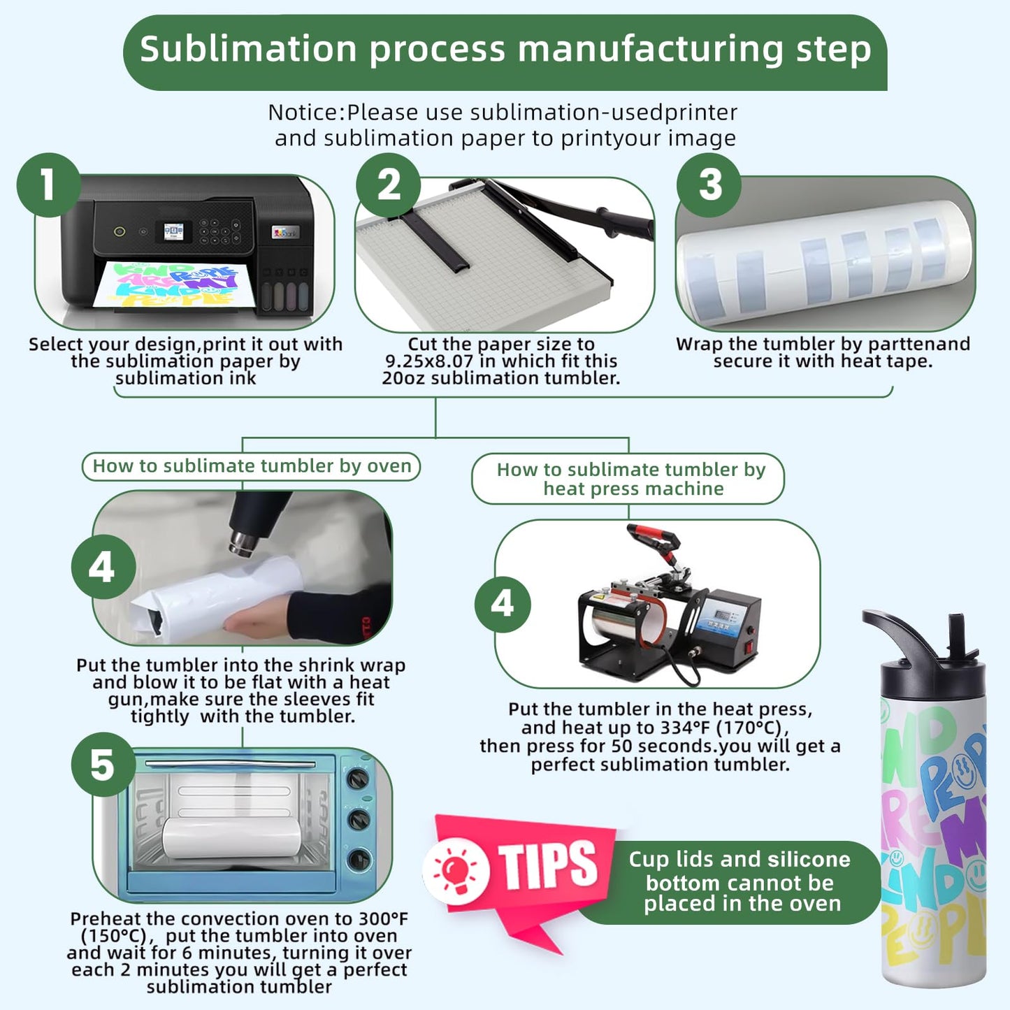20oz Sublimation Cup Set for Cup Heat Press Machine, Cafultgo 8-Pack with Lid & Straw, Double Wall Insulated, Great for Travel & Outdoor (8)