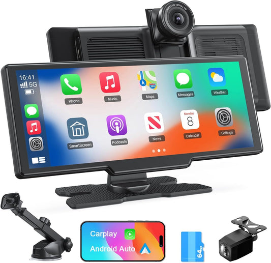 Avylet Wireless Portable Carplay Screen for Car, 4K Dash Cam,1080P Backup Camera,9.26 Inch Android Auto Carplay & Apple Car Play Touch Screen, Voice Control, GPS Navigation, Mirror Link, Bluetooth