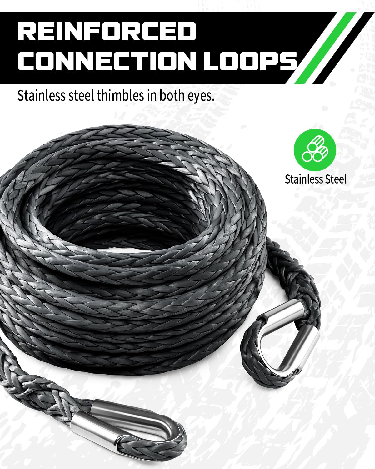 DAYDOOR 3/8'' x 50Ft Synthetic Winch Rope Extension, 26,500 Lbs Winch Extension Rope for Off Road Recovery,Synthetic Extension Line Suitable for ATV UTV SUV (Gray)