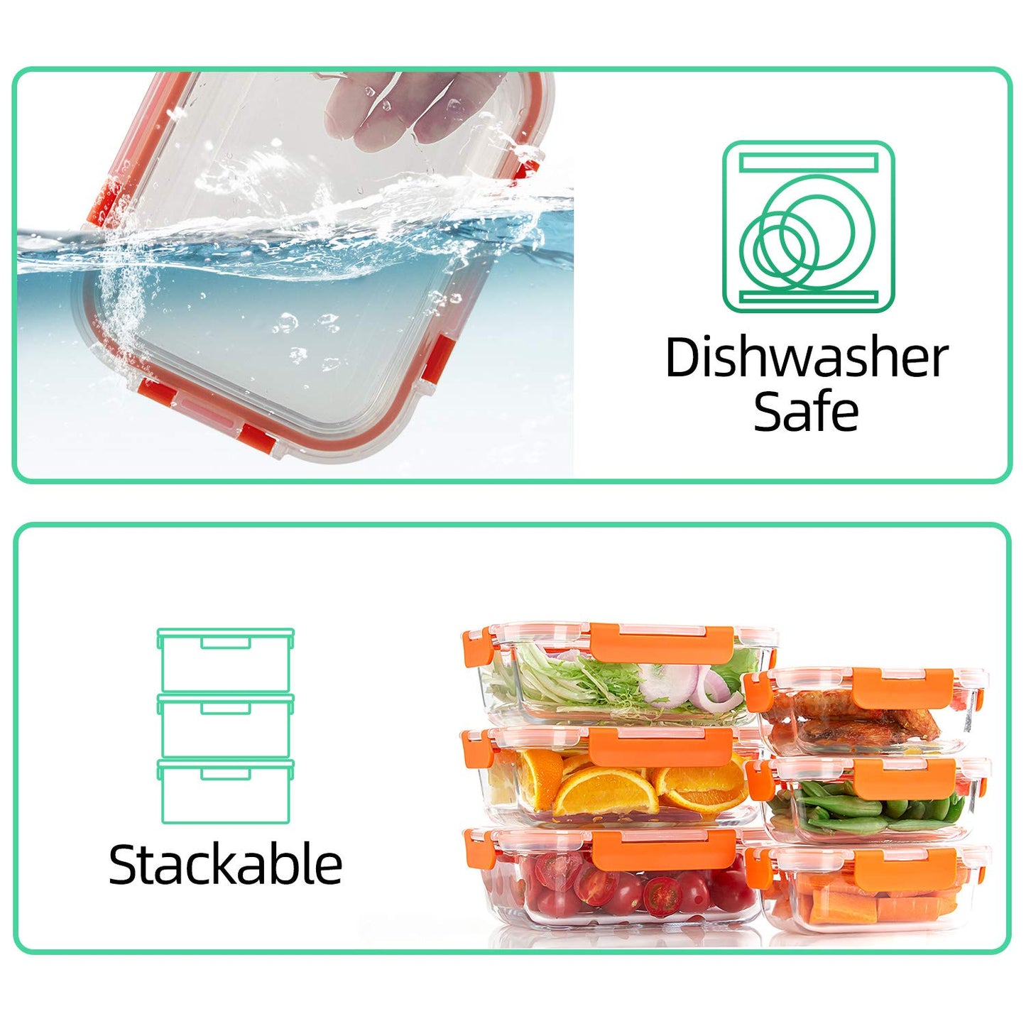 [10-Pack] Glass Food Storage Containers - Food Prep Containers with BPA Free Lids - Microwave, Oven, Freezer and Dishwasher Safe