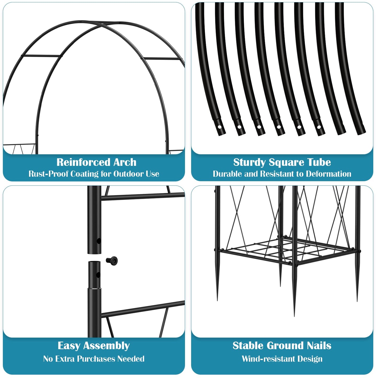 Metal Garden Arch Trellis for Climbing Plants Outdoor, Garden Arbors Archway Arched Trellis with Planter Boxes, Wedding Arches for Ceremony Arch Backdrop Stands for Party Christmas Decorations, Black