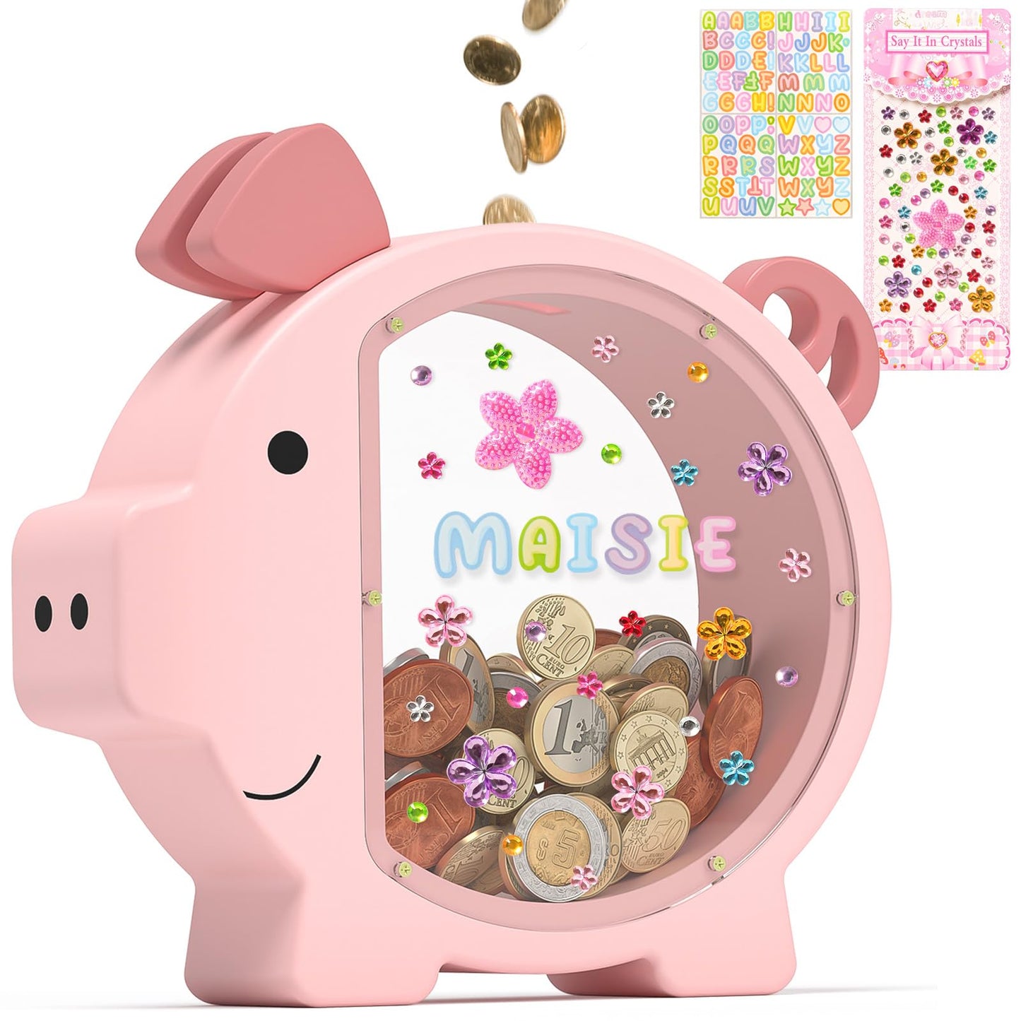 Summidate Wooden Piggy Bank for Girls, Cute Money Bank for Kids Boys, Unbreakable Coin Bank, Creative Saving Money Jar Personalized Gifts for Child Birthday Gift & Decor