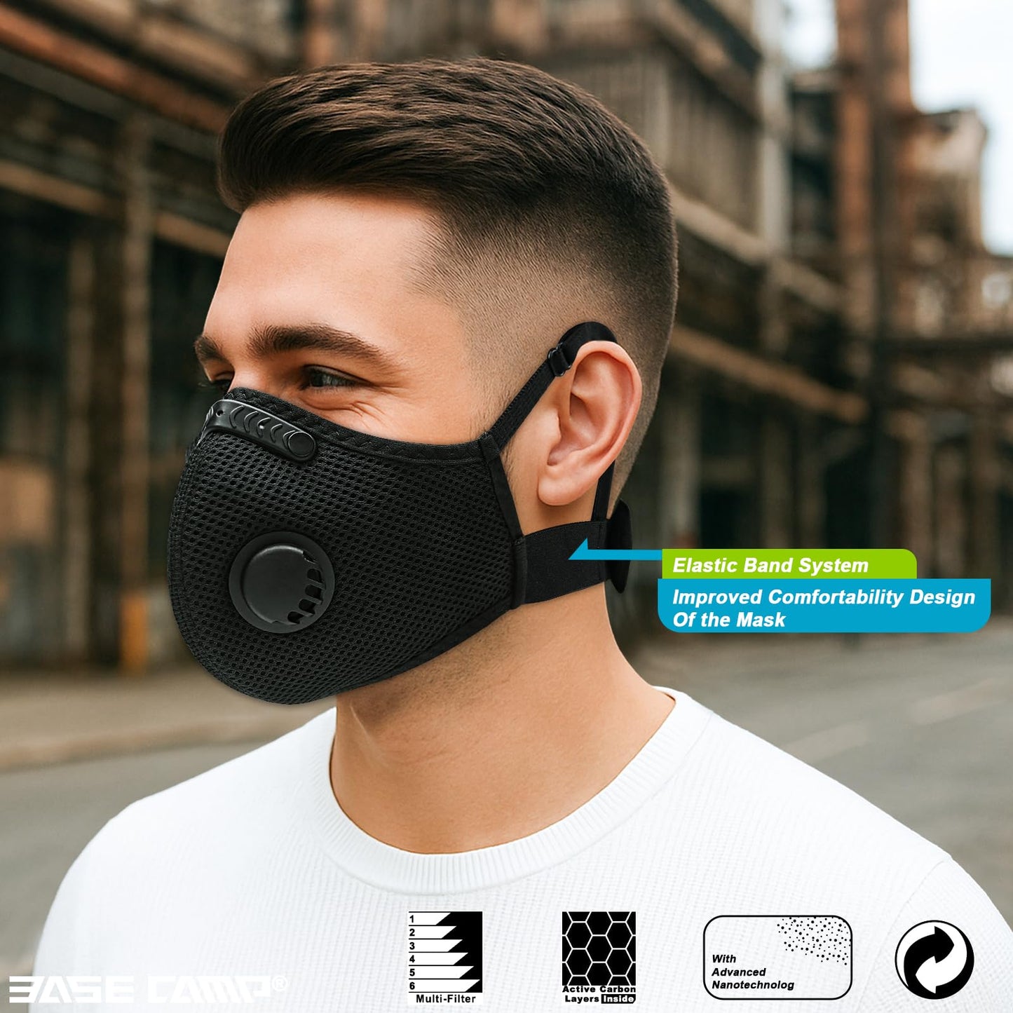 BASE CAMP Upgrade M Plus Dust Mask, Breathable Reusable Dust Face Mask with 6 Activated Carbon Filters for Woodworking Mowing