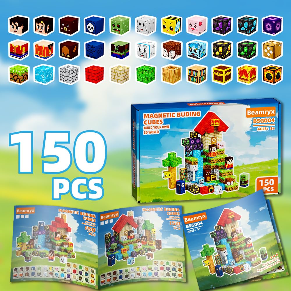 Beamryx 150pcs Magnetic Blocks House and Trees, Magnetic Toys Games for Kids Ages, STEM Toys for Kids Ages 4-8