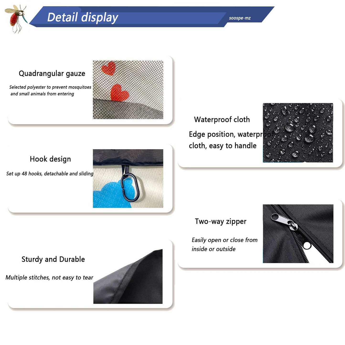 10x10 Gazebo Replacement Mosquito Netting, 4-Panel Sidewall Screen with Zipper Universal Black (10'x10')