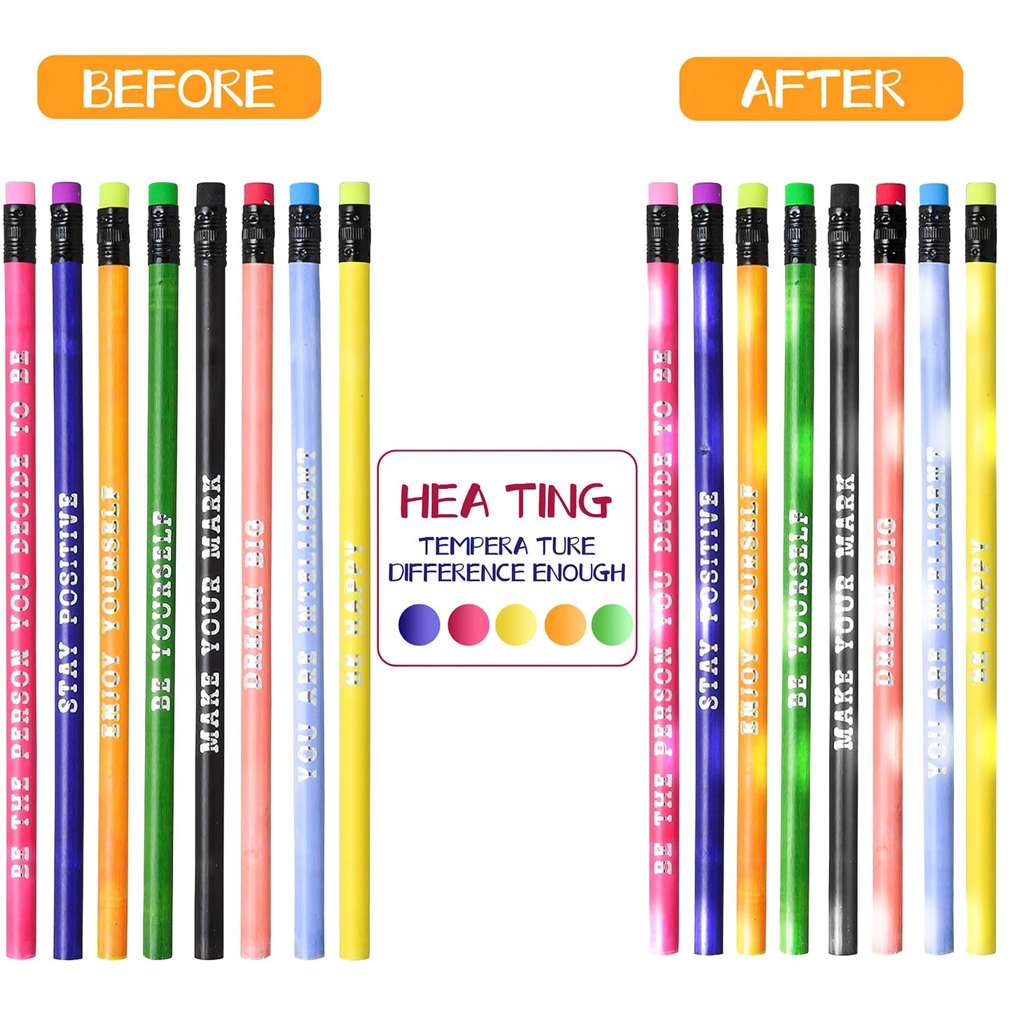 100 Pcs Inspirational Pencils Color Changing Mood Pencil Motivational Pencils with Motivational Sayings for Classroom, Colorful Pencils Mood Pencil HB Changing Pencil for Kids Classroom Student Reward