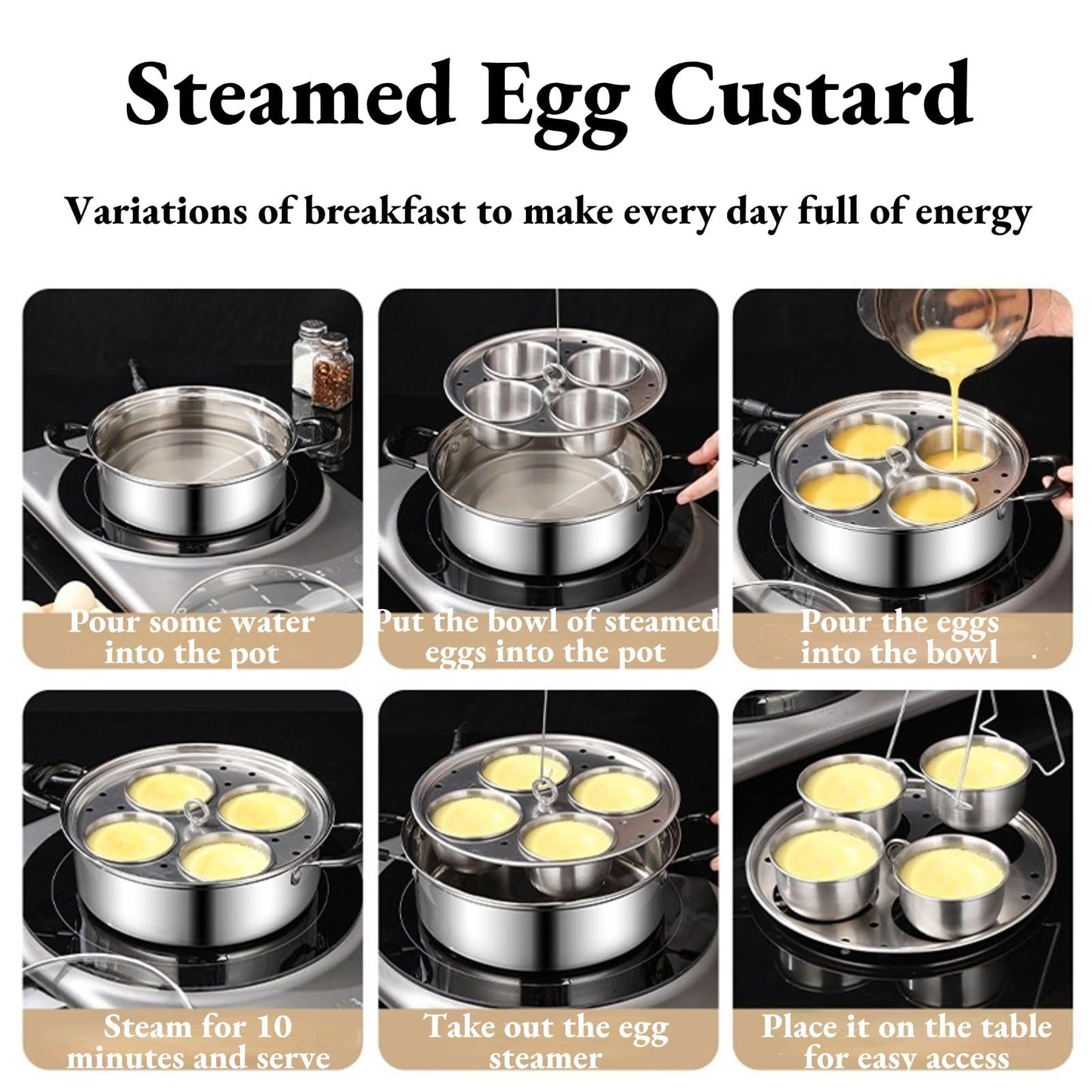 GOVNPJ Egg Poacher Pan, 4-Cup Stainless Steel Egg Poacher, Silver