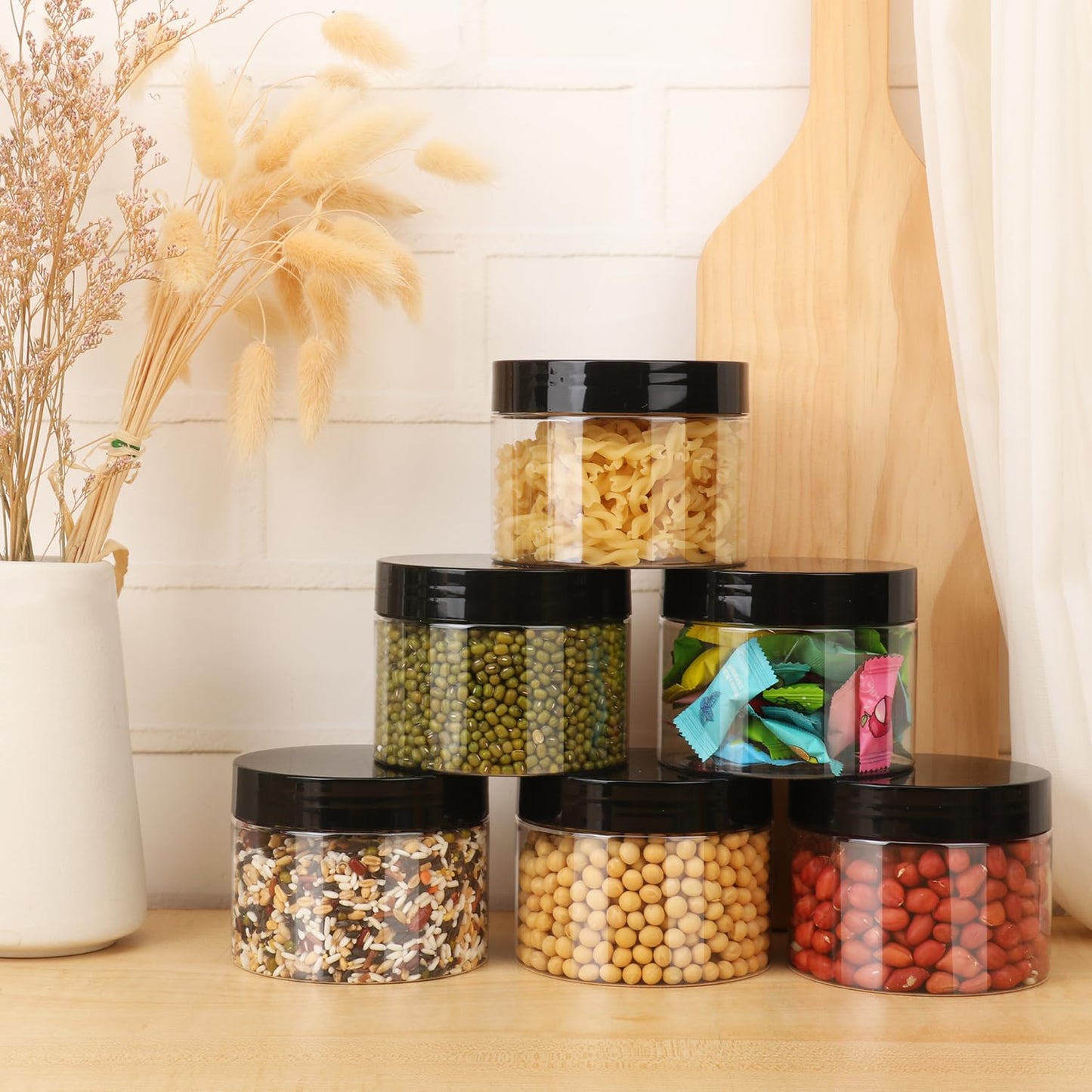 36 Packs 10 OZ Transparent Plastic Jars with black Lids, Body Butter Containers, Cosmetic Containers jars for Kitchen Ingredients, beads, sequins, Lotion, Cream, DIY Crafts and More by KUKLIPJIM.
