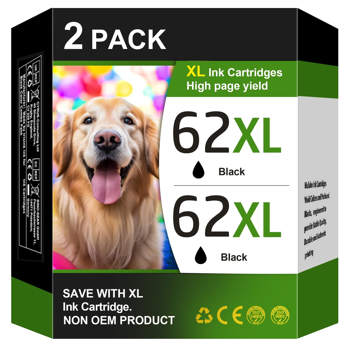 62XL Black Ink Cartridge 62XL High Capacity TECKKIN for HP 62 Black Ink Cartridge for HP Envy 7640 5660 5640 5540 6255 6200 7650 Deskjet 200 250 258 7904 Printer 2 Value Pack