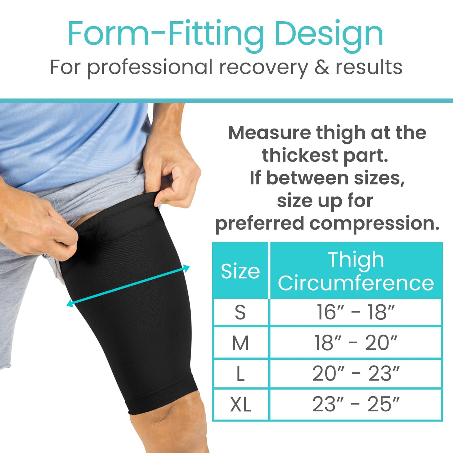 Vive Thigh Compression Sleeve - Upper Leg Wrap Recovery And Protection - Groin Quad Muscle Support - Stretcher Brace Hamstring Injury For Pain Relief And Recovery - Stretch Ideal For Women And Men,