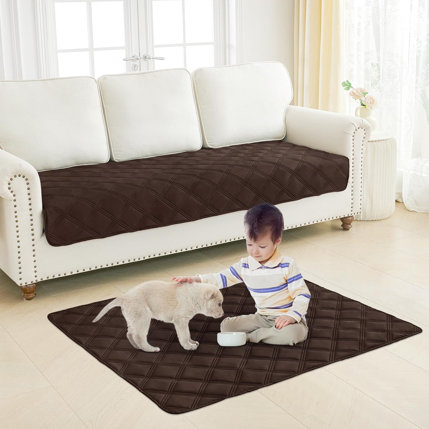 smiry Waterproof Dog Bed Cover Blanket, Soft Reversible Pet Blanket, Washable Leakproof Cats Dogs Couch Cover for Sofa, Couch, Furniture, 68x82 Inch, Chocolate/Dark Grey