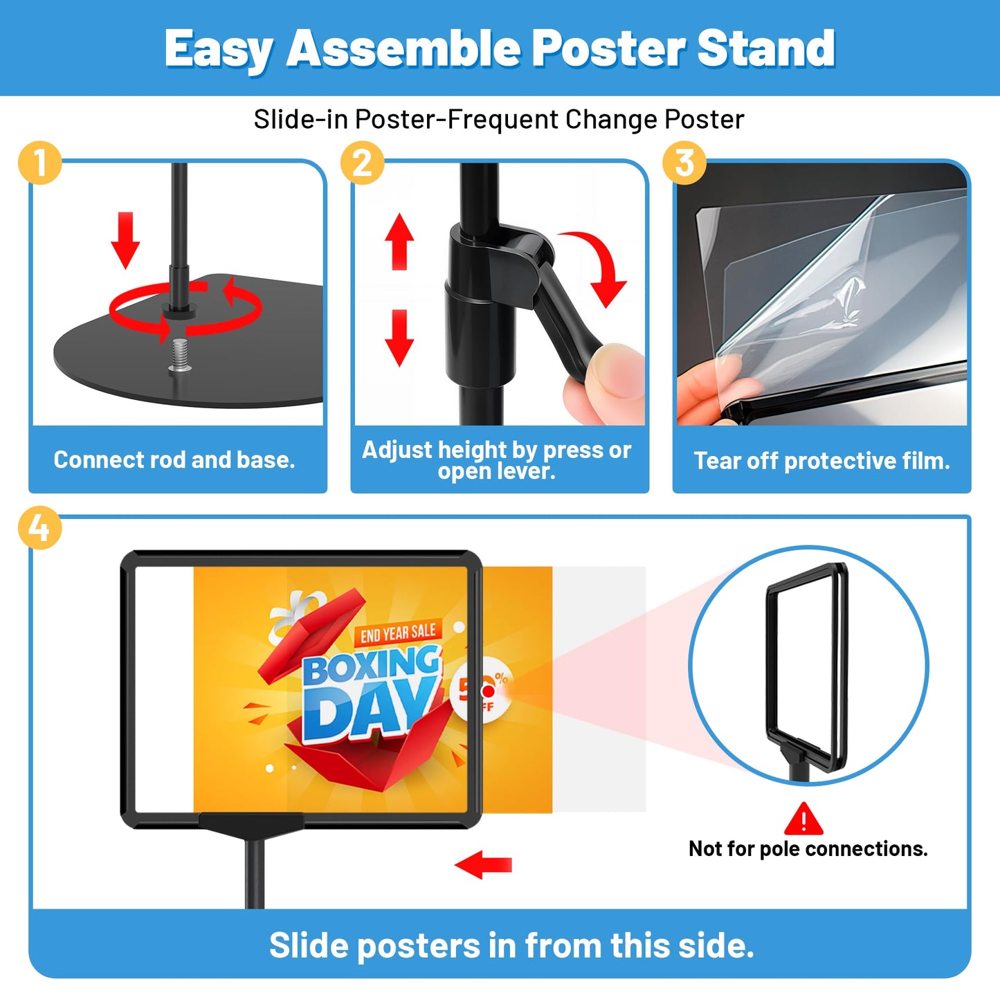 VAIIGO 4Pack Sign Stand for Display 8.5 x 11, Adjustable Poster Stand for Table Top & Floor, Floor Standing Sign Holder, Metal Signage Stands for Business, Tradeshow, Store, Farm Display Stands