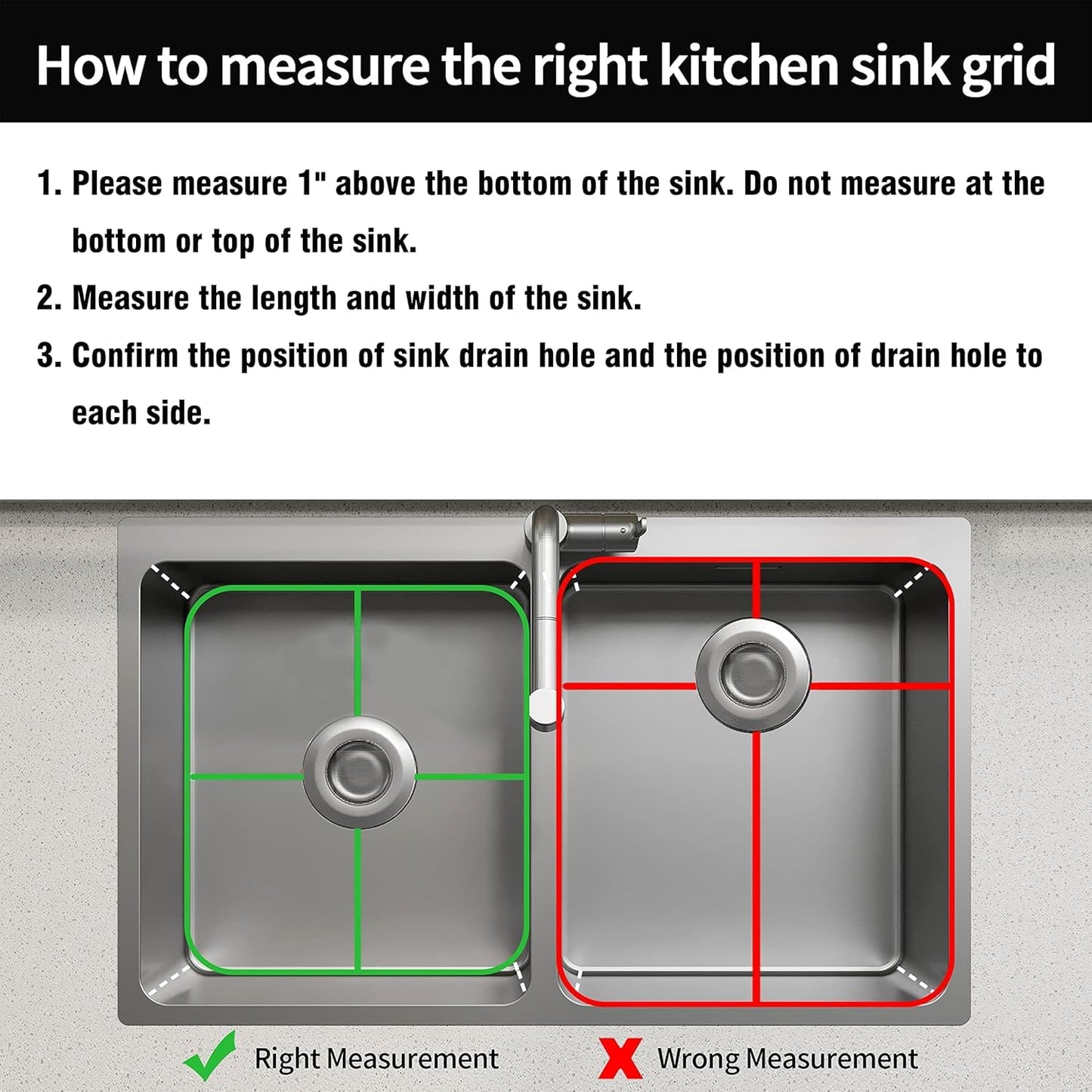 DPZM 1Pcs 304 Stainless Steel Sink Protectors for Kitchen Sink,Sink Protector with Rubber Foot,13.1''x11.6''x1''Sink Bottom Grid with 1Pcs Sink Strainers, Sink Grid for Single or Double Bowls
