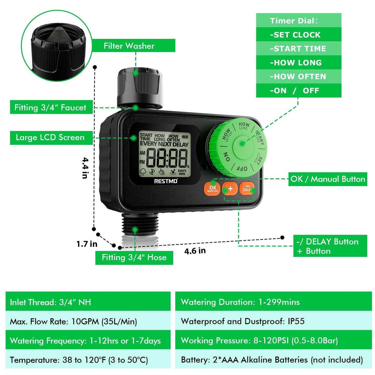 [2 Pack] RESTMO Water Timer, Sprinkler Timer for Garden Hose, Programmable Hose Timer with Automatic/Rain Delay/Manual Watering, Digital Irrigation Timer for Outdoor Faucet, Yard and Lawn
