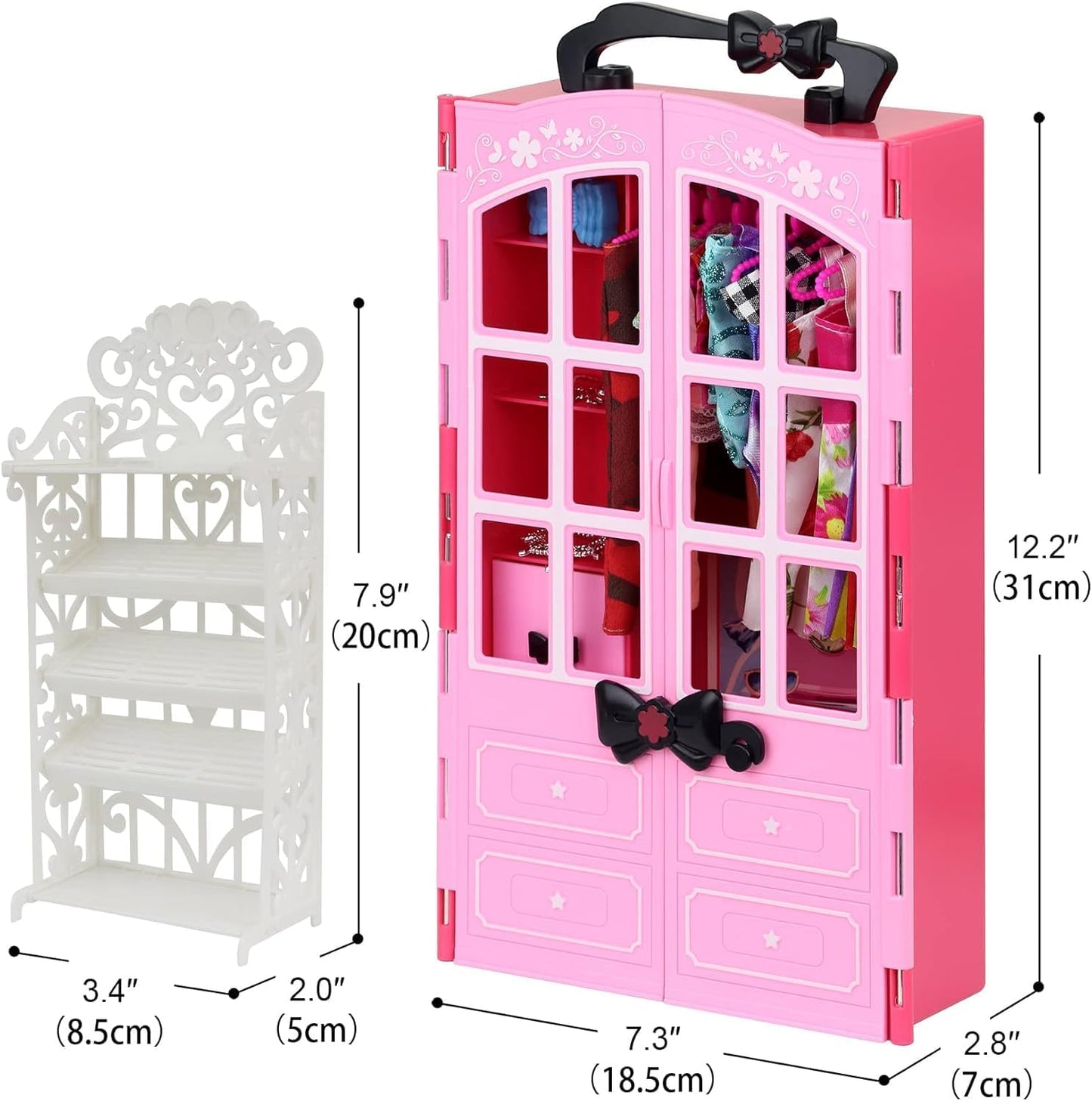 ZITA ELEMENT 120 Pcs Fashion Doll Closet Wardrobe for Clothes and Accessories Storage Include Clothes, Dresses, Shoes, Shoes Rack, Bags, Necklace, Hangers for 11.5 Inch Girl Doll Clothes