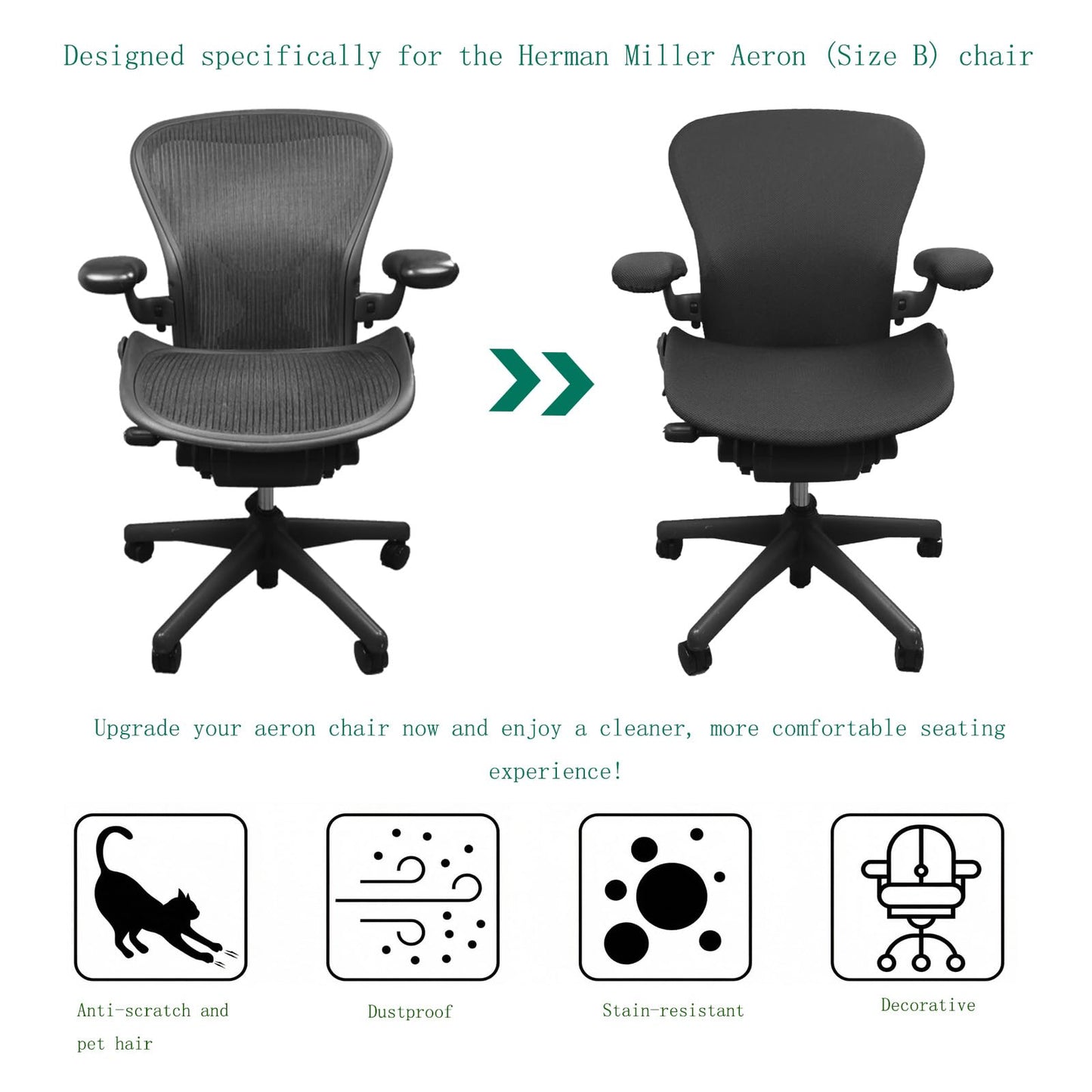 4-Piece Office Chair Set, Compatible with Herman Miller Aeron Office Chair, Size B (Black)