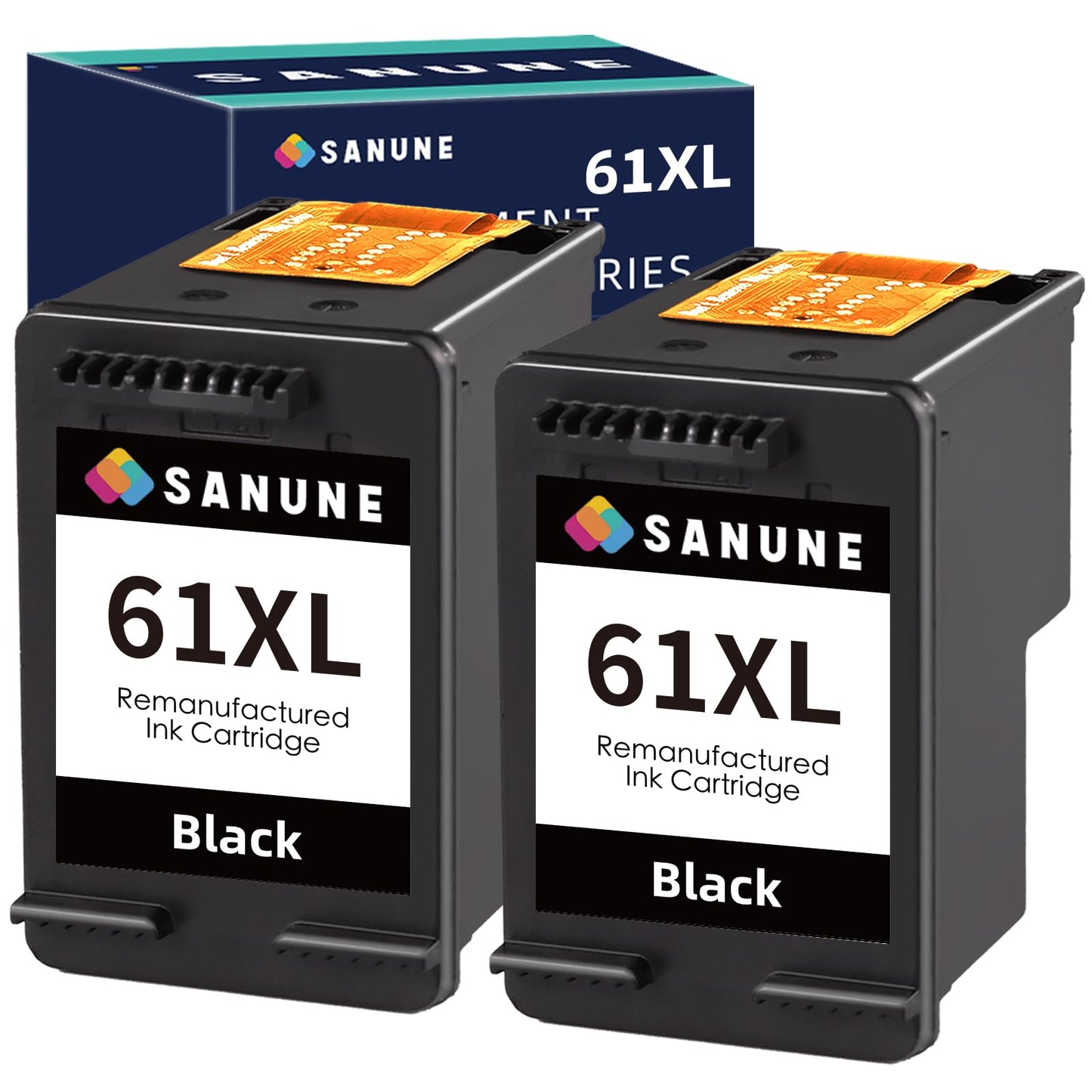 SANUNE 61XL Ink Cartridges Remanufactured for HP 61 61XL Black Ink Cartridge for HP Envy 4500 5530 4502 5535 5534 OfficeJet 4630 4635 Deskjet 1000 1010 1510 1512 2540 Printer (Black, 2-Pack)