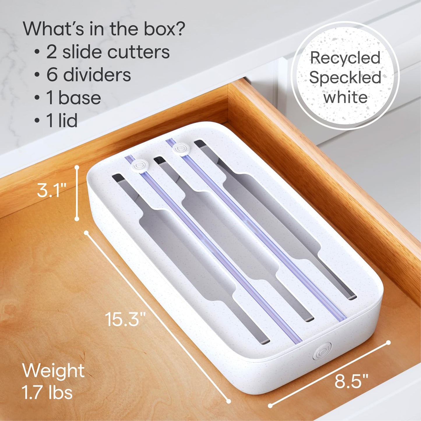 YouCopia StoraRoll Wrap Dispenser 3-in-1, Drawer Organizer for Foil, Plastic Wrap, Parchment and Wax Paper with Safety Cutters and Labels for Kitchen Organization